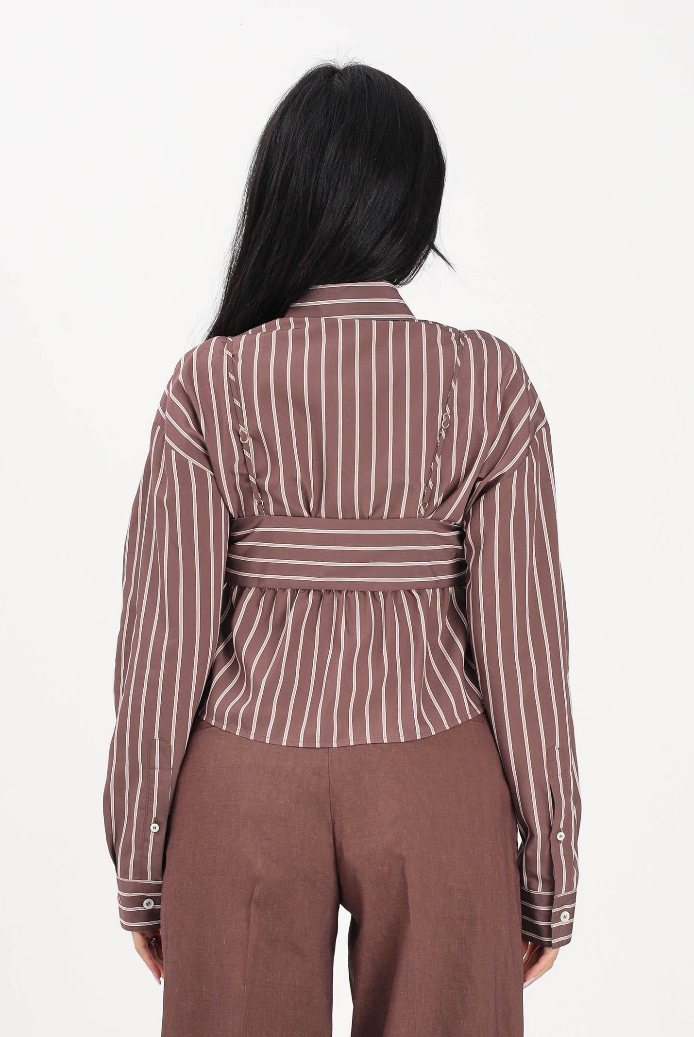 PINKO Camicia a manica lunga marrone da donna con motivo a righe 106672A33Q LN1 PINKO