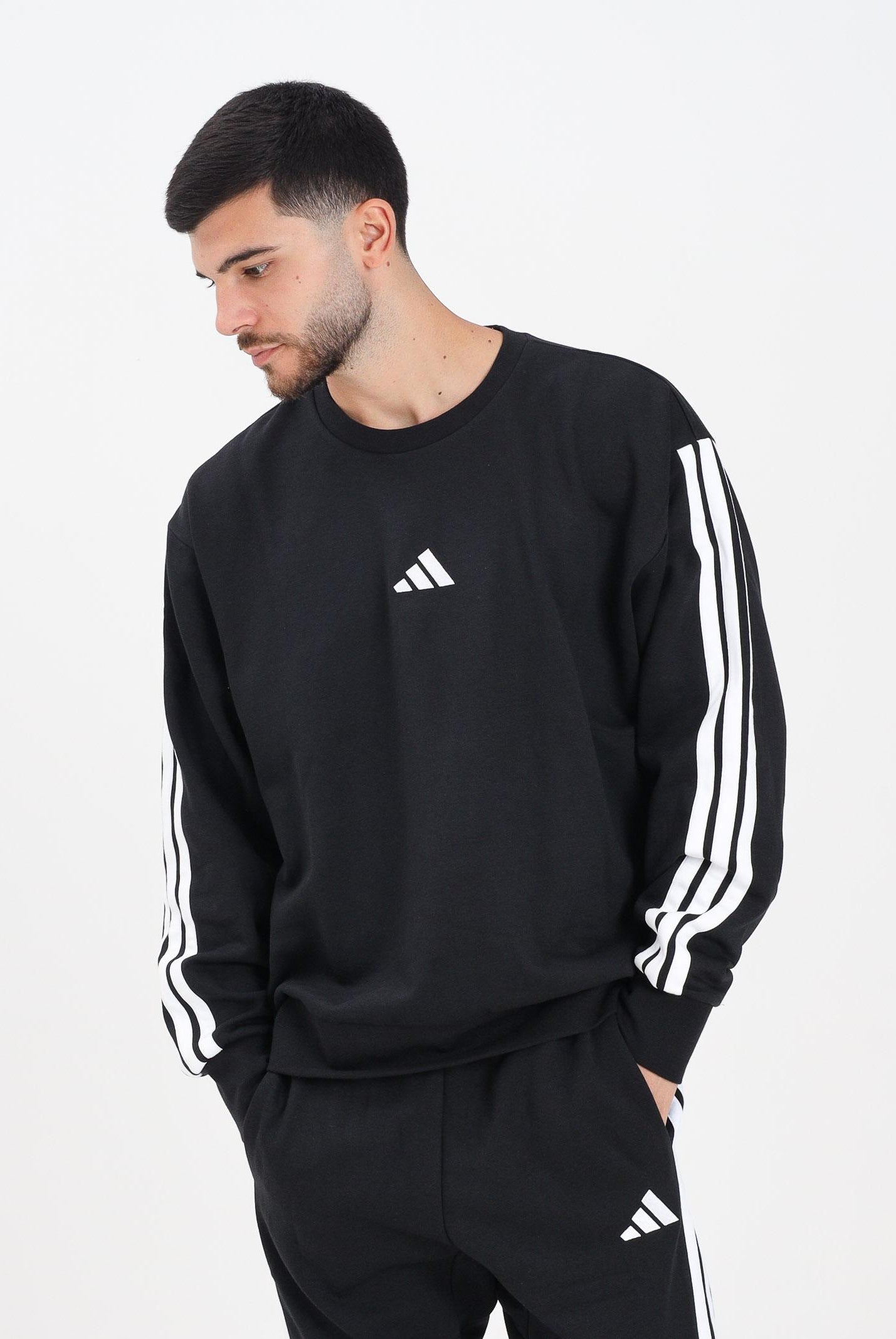 ADIDAS PERFORMANCE Felpa girocollo Essentials 3-Stripes Fleece nera da uomo JE6304 ADIDAS PERFORMANCE