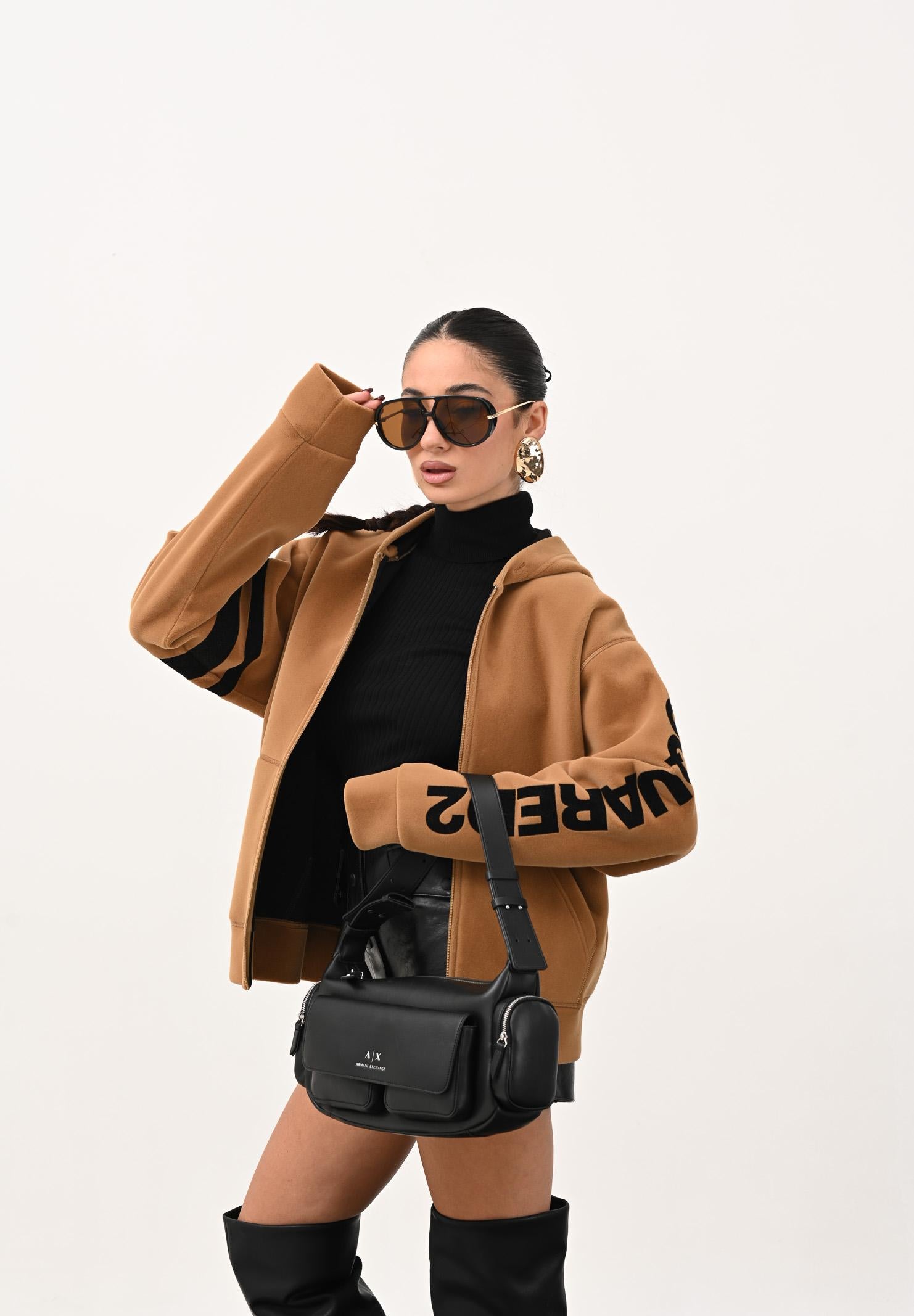 DSQUARED2 Felpa con zip beige per donna, ragazzi e bambini in neoprene floccato DQ3001D0AF8 DQ721 DSQUARED2