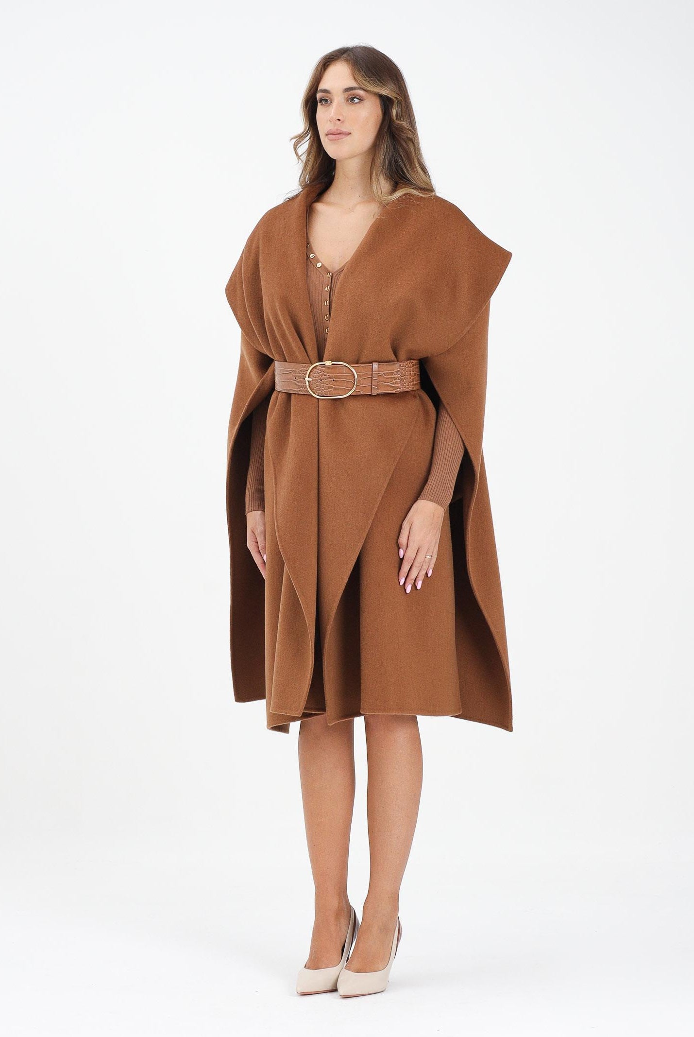 ELISABETTA FRANCHI Mantella cammello da donna con cintura CP67D56E2 EC1 ELISABETTA FRANCHI