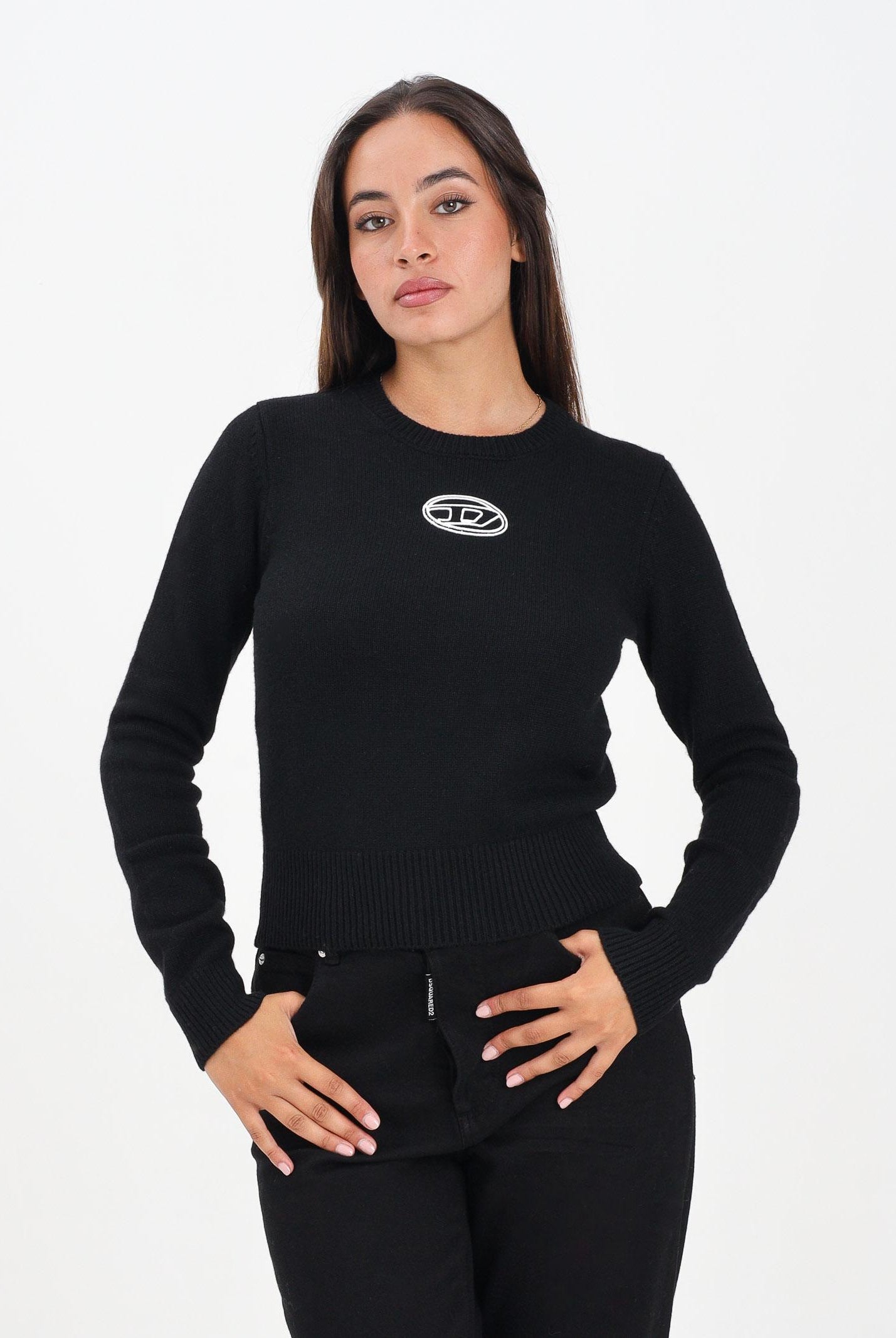 DIESEL Maglioncino girocollo nero per donna, ragazzi e bambini con logo Oval D J02435KYAYX K900 DIESEL