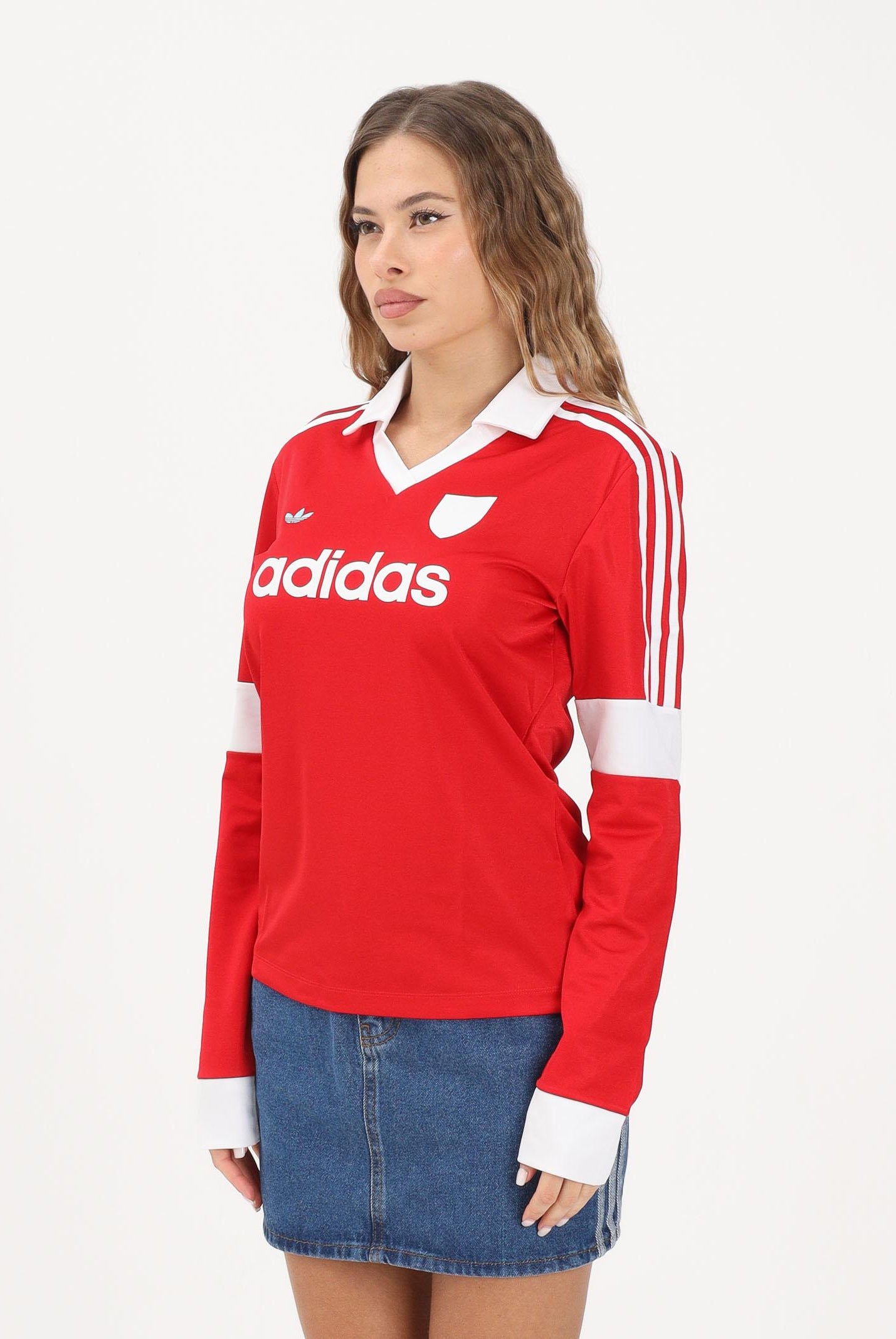 ADIDAS ORIGINALS Polo a manica lunga Graphic Football rossa da donna JW0272 . ADIDAS ORIGINALS