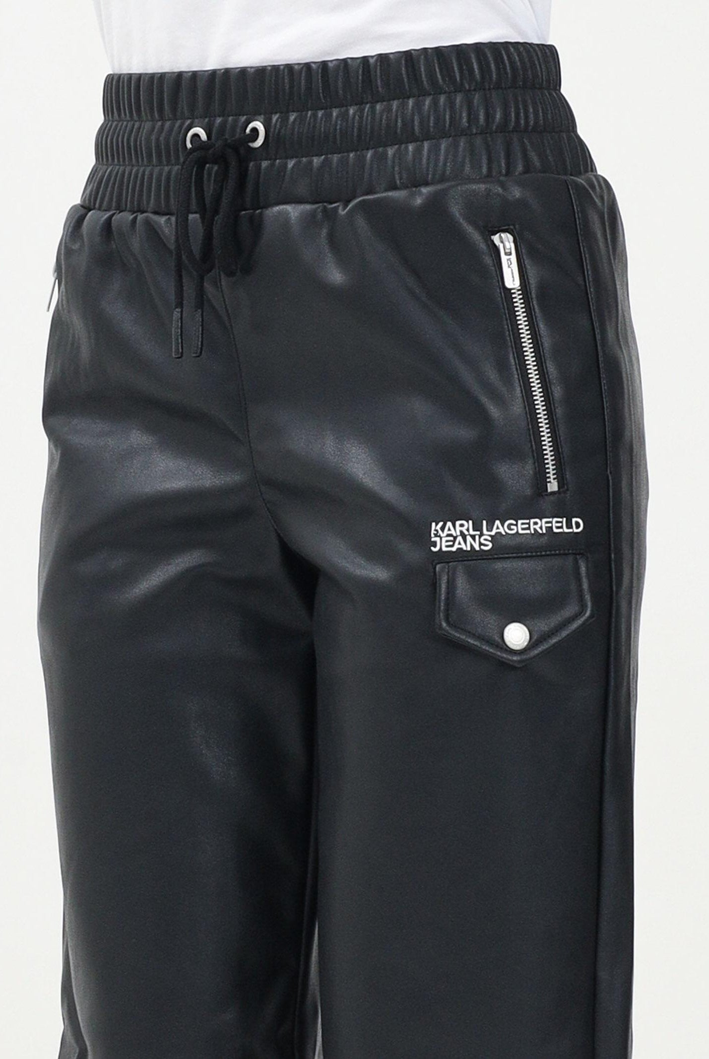KARL LAGERFERLD Pantalone casual in ecopelle nera da donna con logo KLA1W10059 999 KARL LAGERFELD