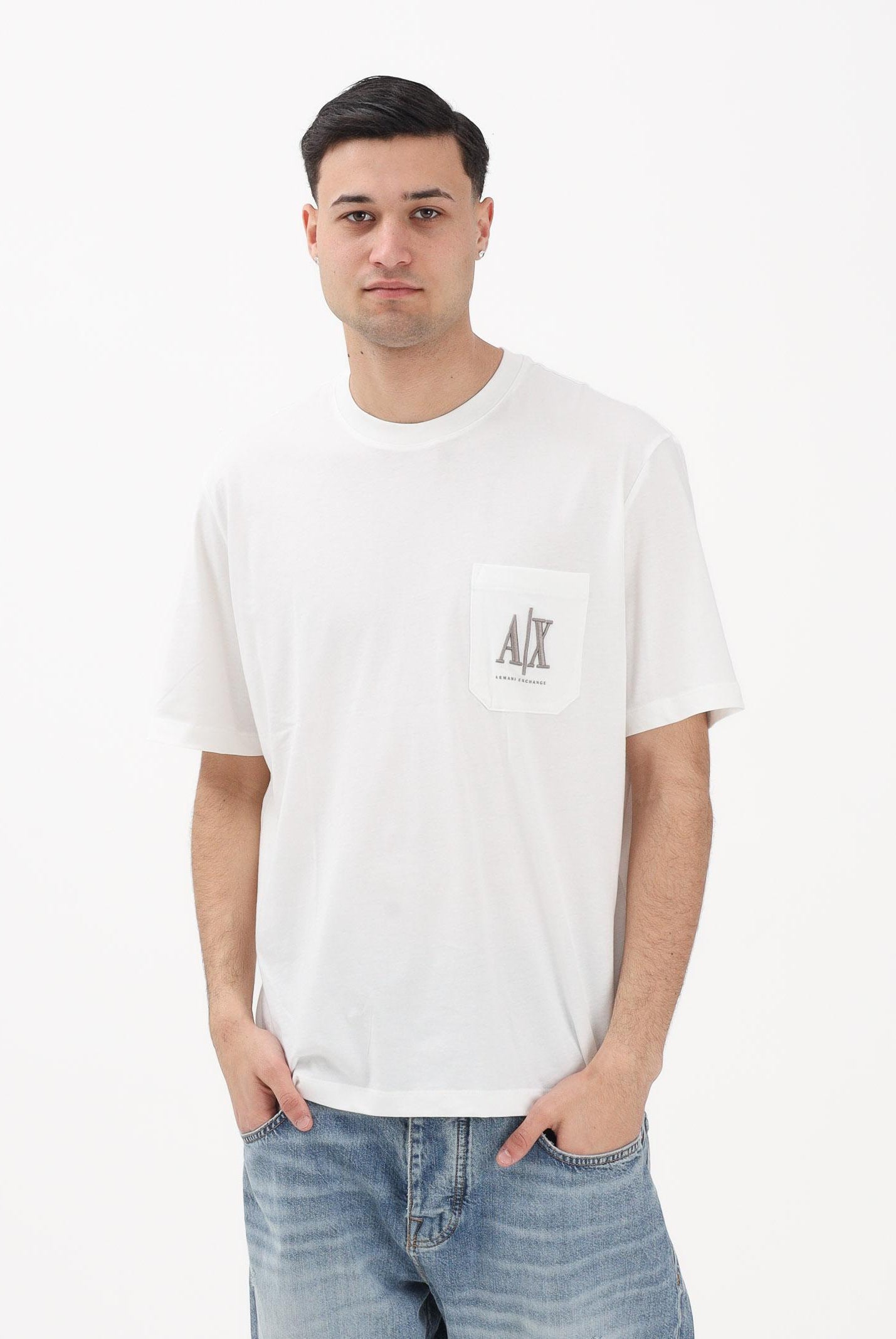 ARMANI EXCHANGE T-shirt a manica corta bianca da uomo con taschino e logo XM000366AF12308 U0009 ARMANI EXCHANGE