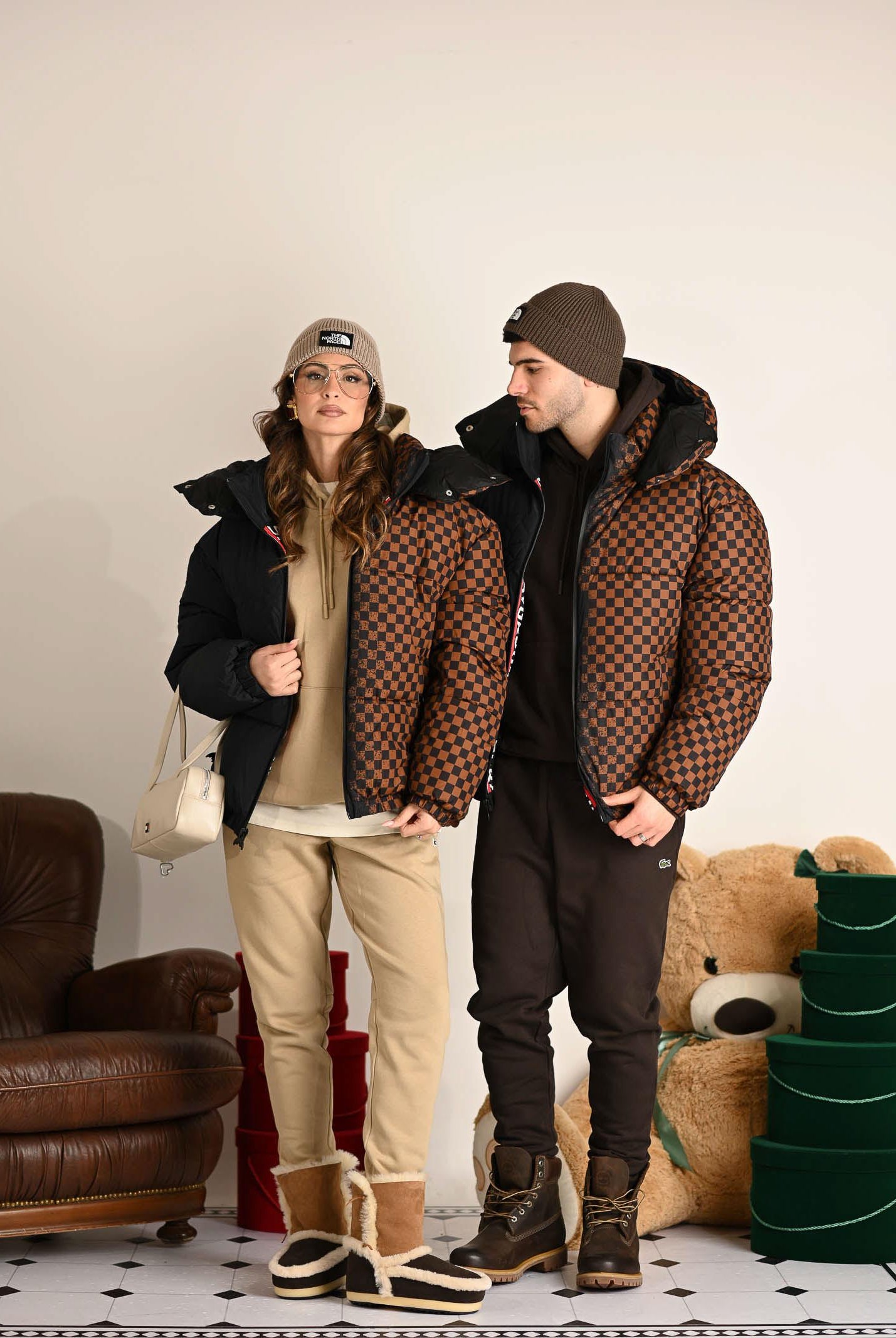 SPRAYGROUND Piumino GREY CHECK DOWN nero e marrone per uomo e donna SP902BLK . SPRAYGROUND