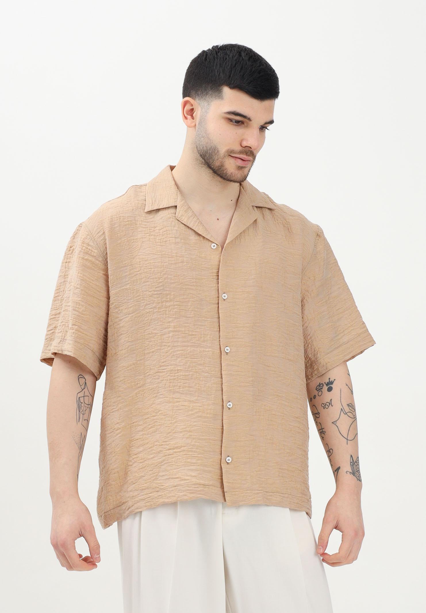 Camicia a manica corta beige da uomo in tessuto leggero e testurizzato CA3302 0025 I'M BRIAN