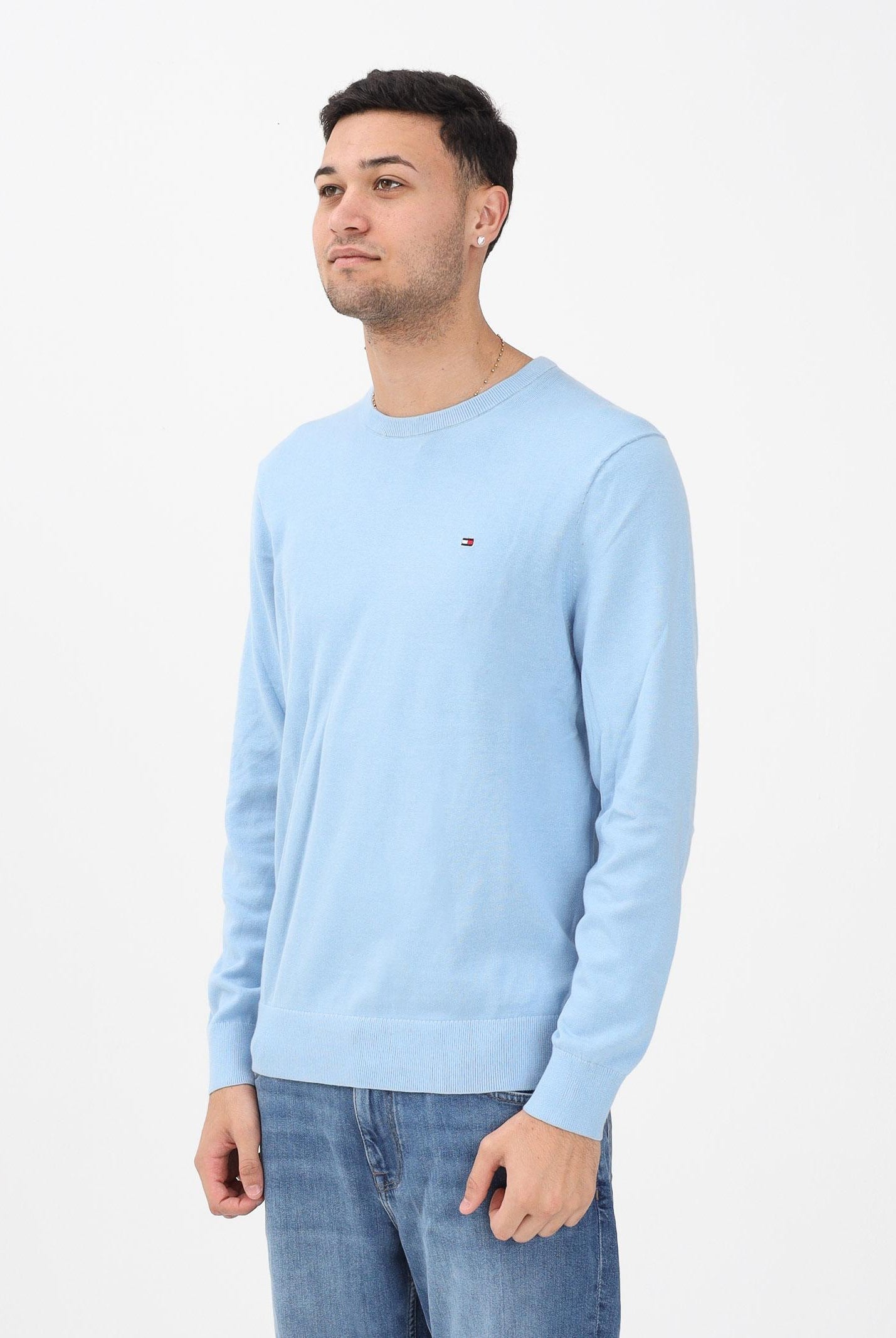 TOMMY HILFIGER Maglioncino girocollo celeste da uomo con logo MW0MW39999 C1Y TOMMY HILFIGER