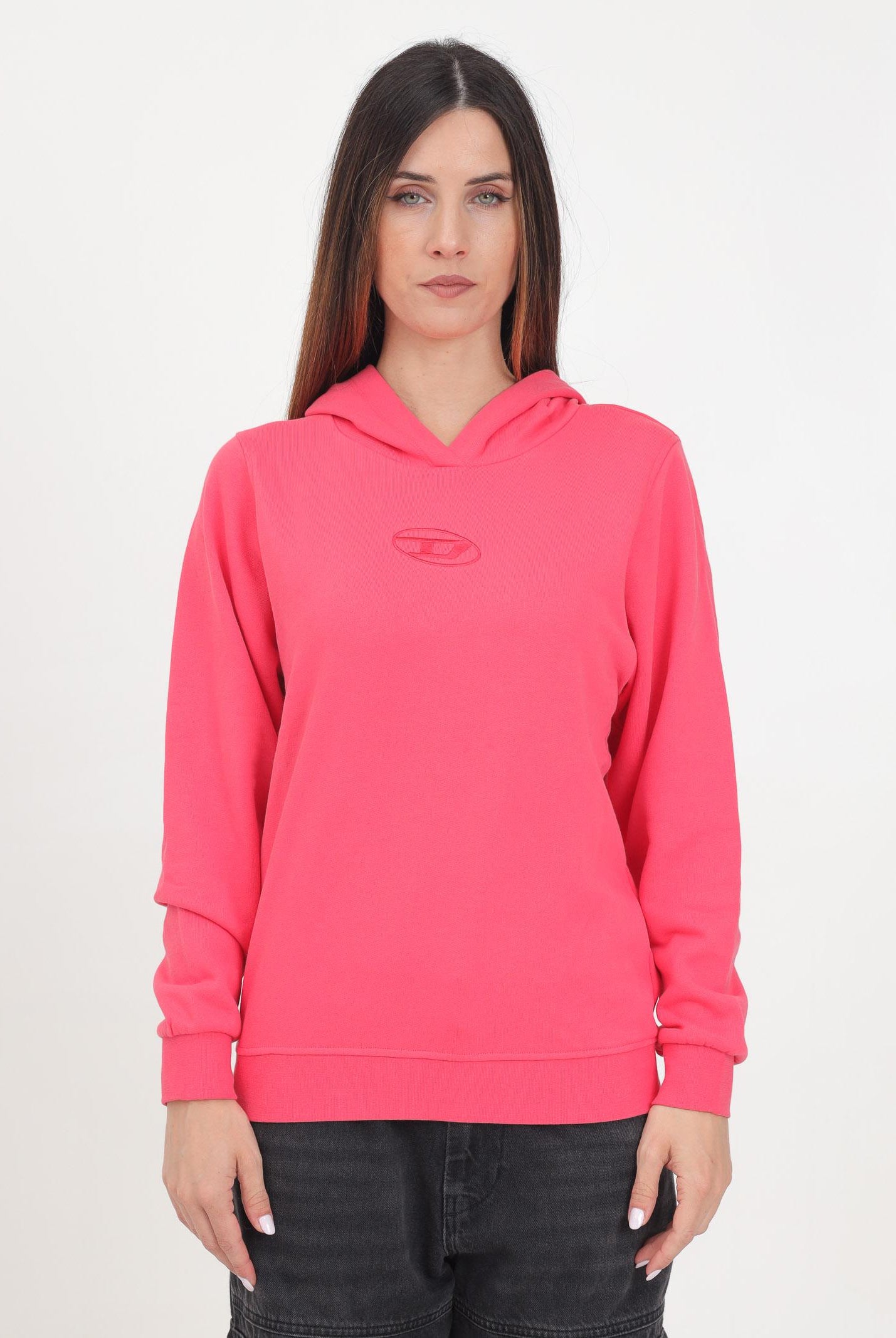 Felpa con cappuccio rosa per donna e bambina con logo Oval D ricamato J02014KYAX3 K384 DIESEL