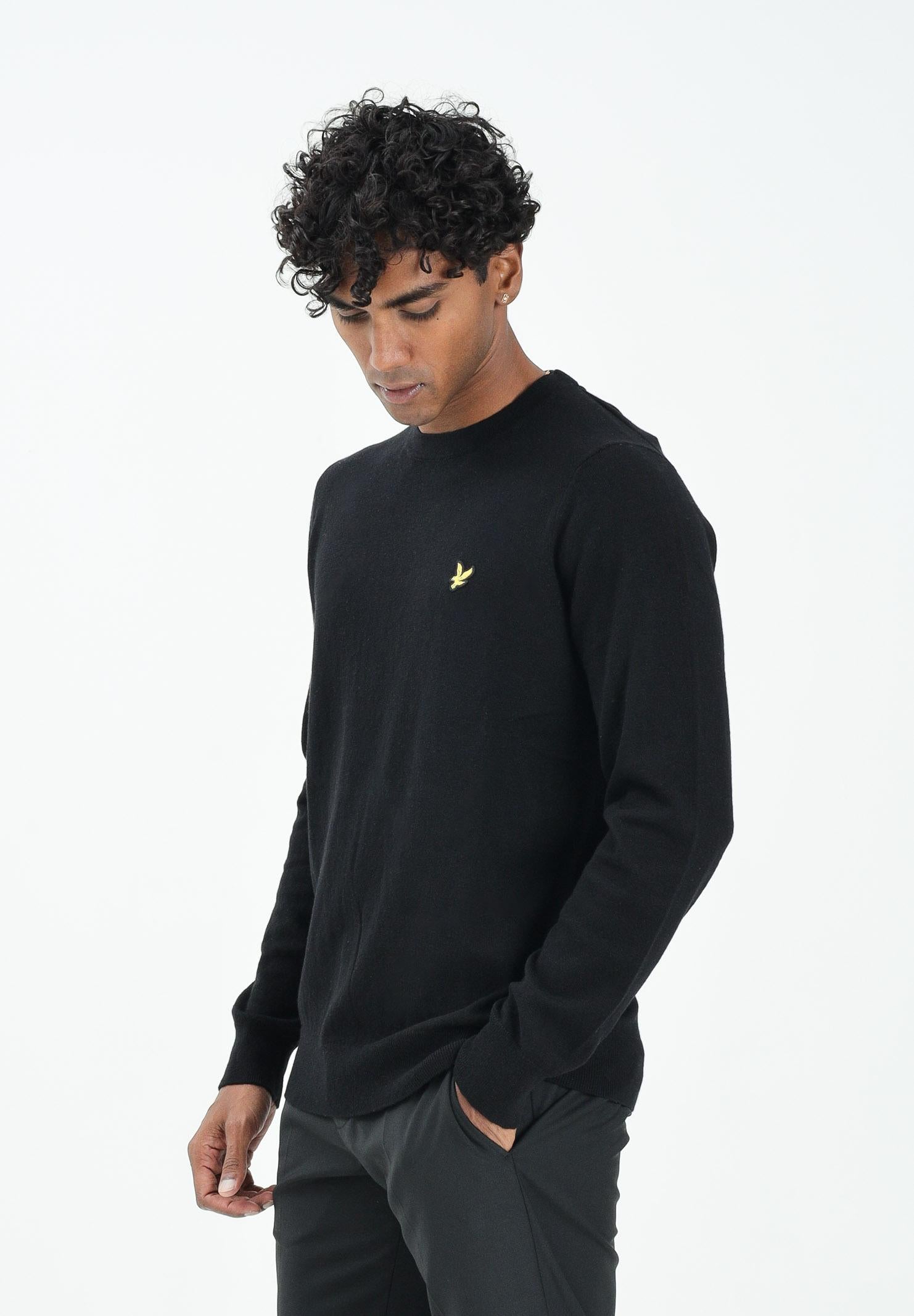 LYLE & SCOTT Maglioncino girocollo nero da uomo con logo KN2110VC Z865 LYLE & SCOTT