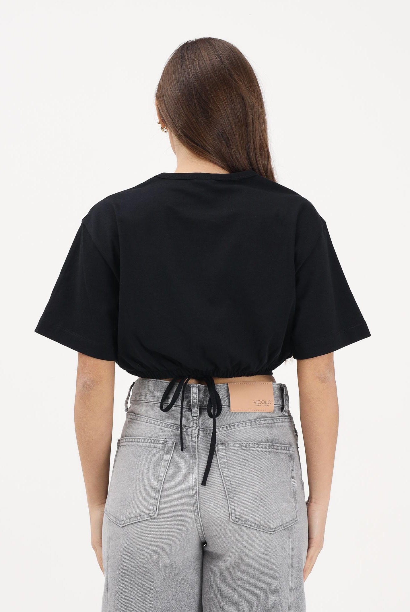 PINKO T-shirt a manica corta nera da donna con applicazioni metalliche 106907A3AR Z99 PINKO