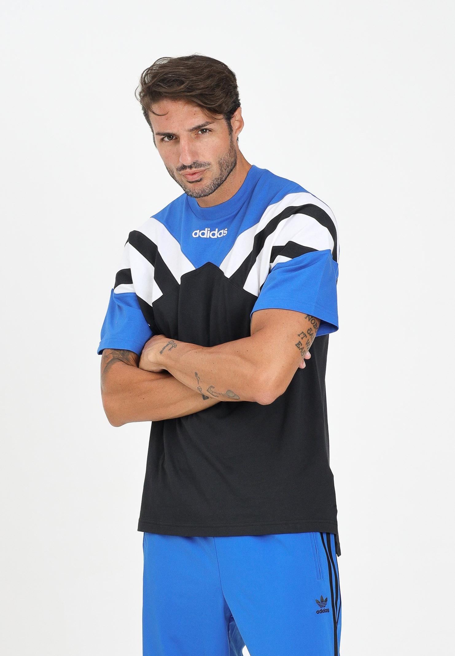 ADIDAS ORIGINALS T-shirt a manica corta Archive Cutline nera, bianca e blu da uomo JX3074 ADIDAS ORIGINALS
