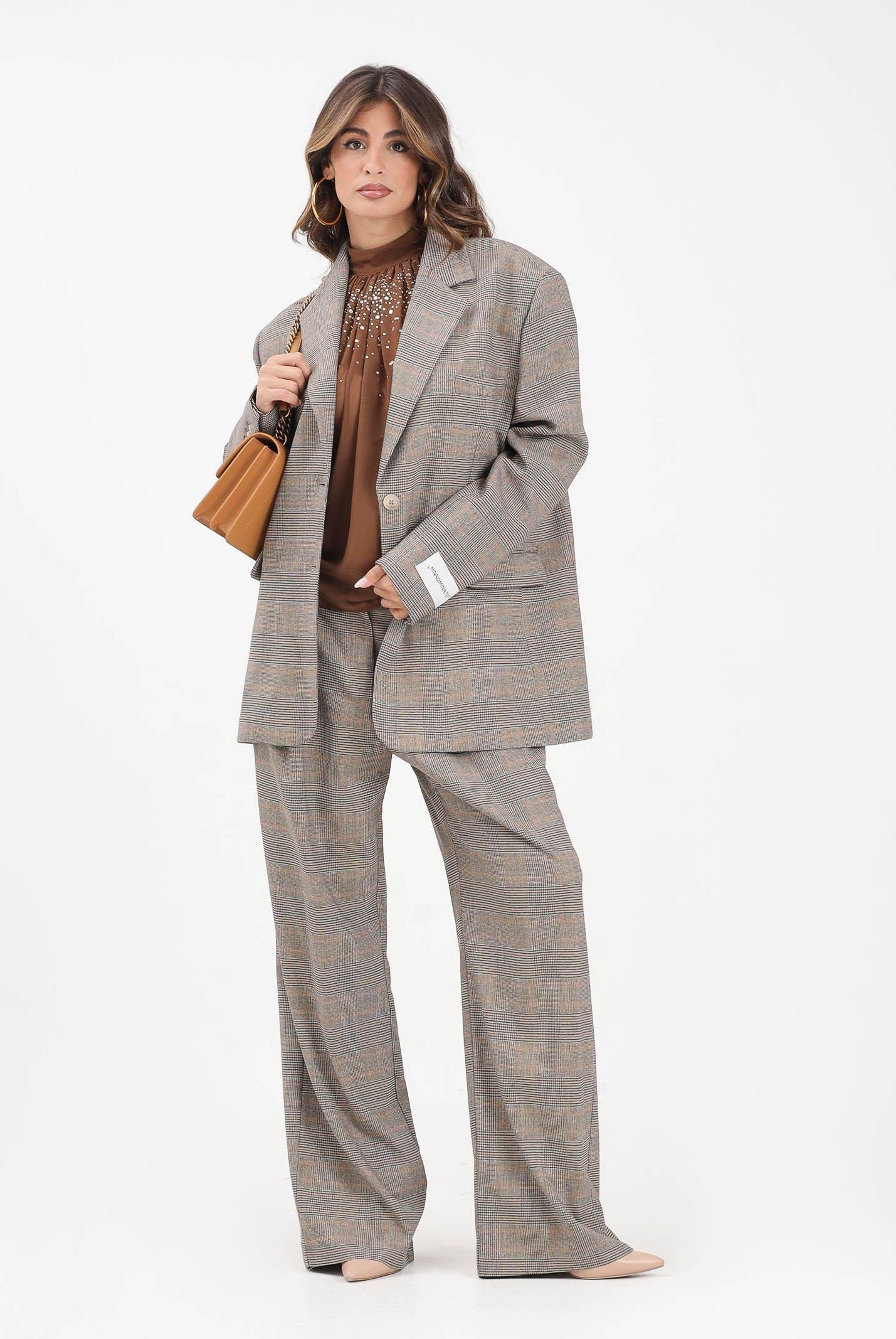 HINNOMINATE Pantalone elegante beige da donna con fantasia Principe Di Galles HMABW02263 BE11 HINNOMINATE