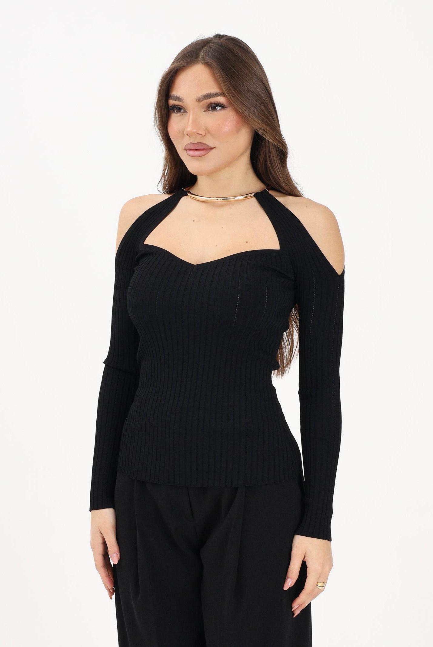 ELISABETTA FRANCHI Maglioncino nero da donna con dettaglio gioiello MK89S61E2 110 ELISABETTA FRANCHI