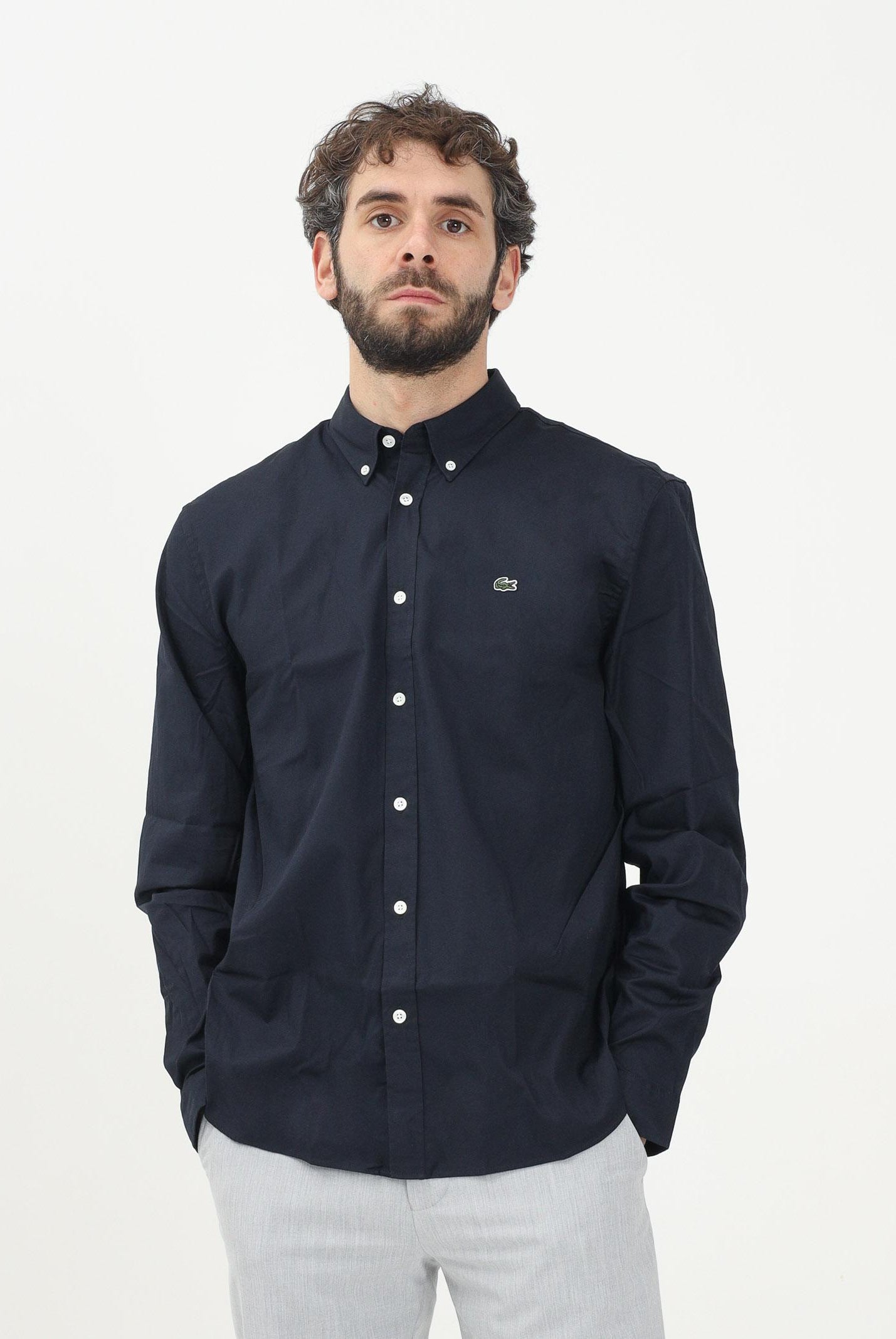 LACOSTE Camicia a manica lunga blu da uomo CH2933 HDE LACOSTE