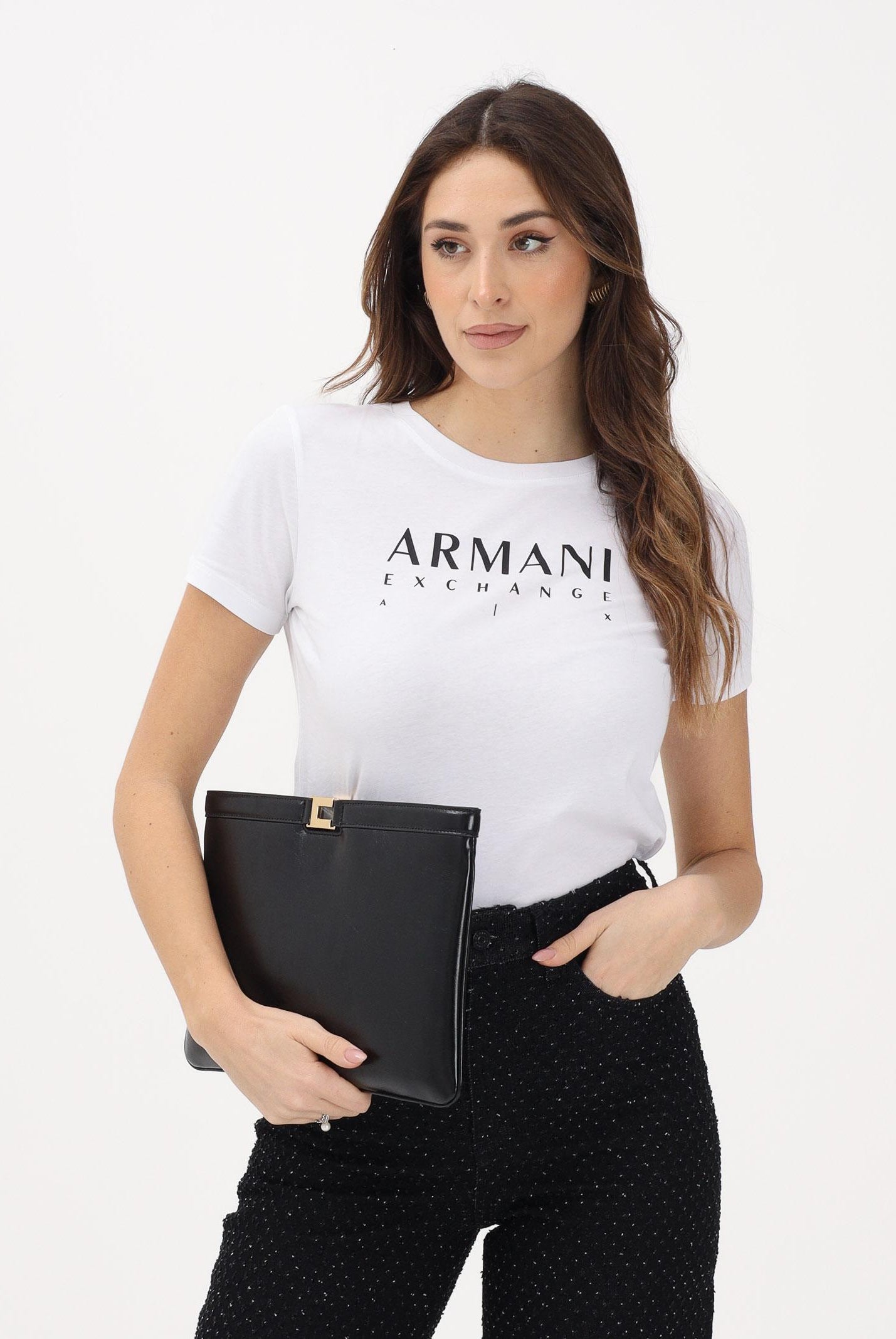 ARMANI EXCHANGE T-shirt a manica corta bianca da donna con logo XW002345AF10356 U0002 ARMANI EXCHANGE