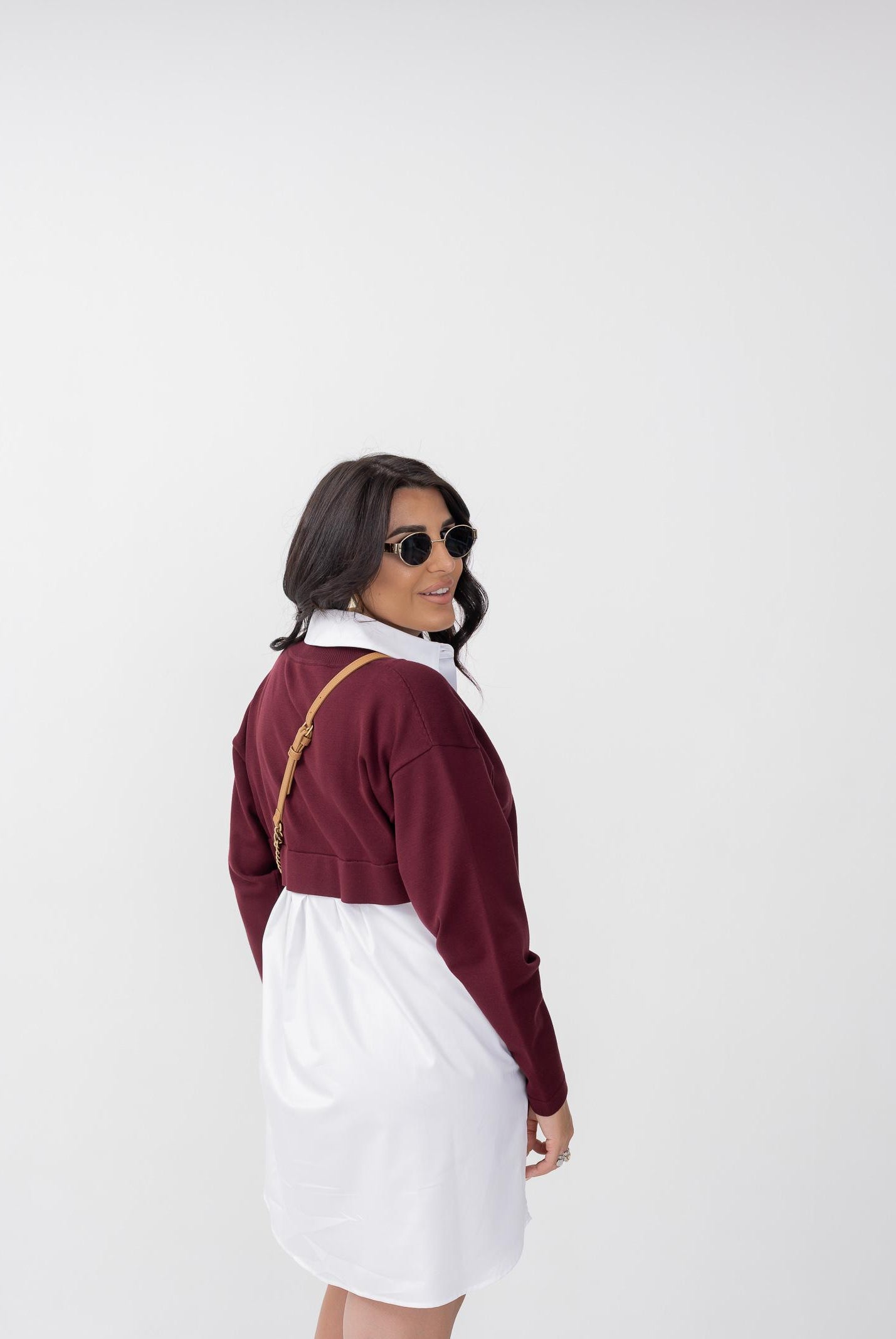 ELISABETTA FRANCHI Abito corto da donna composto da camicia bianca e maglia bordeaux AM09T56E2 CM4 ELISABETTA FRANCHI