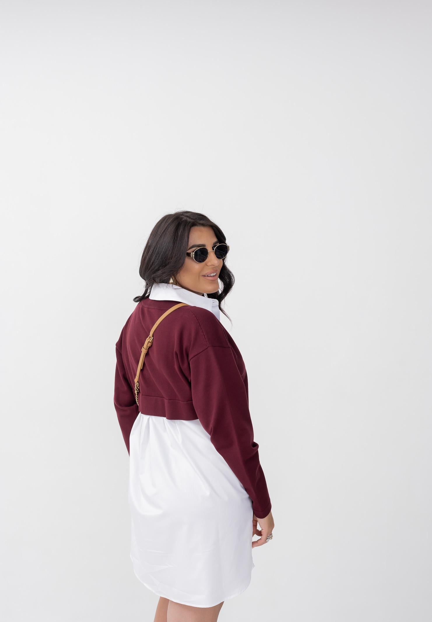 ELISABETTA FRANCHI Abito corto da donna composto da camicia bianca e maglia bordeaux AM09T56E2 CM4 ELISABETTA FRANCHI