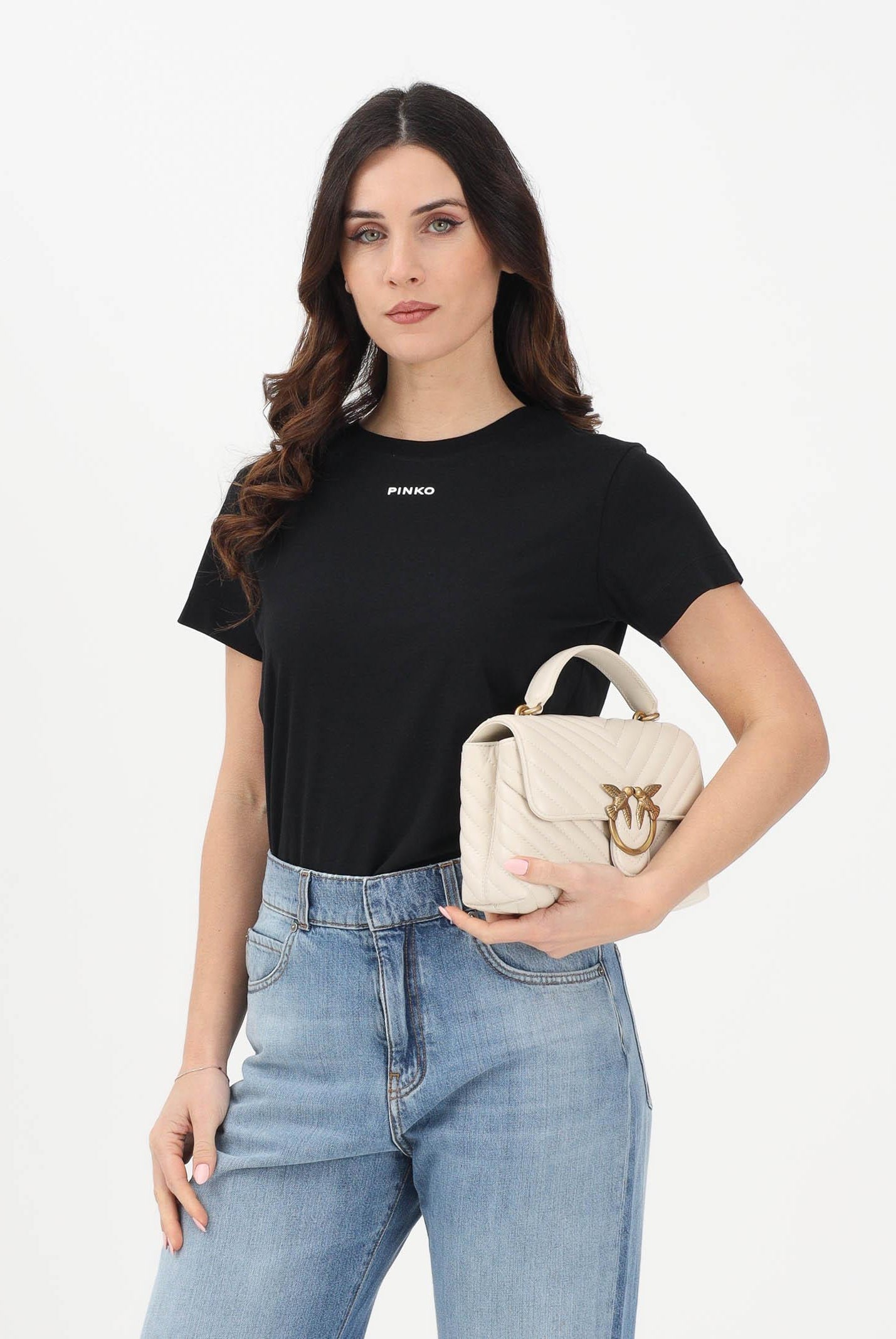 PINKO T-shirt a manica corta nera da donna con logo 100373A34F Z99 PINKO