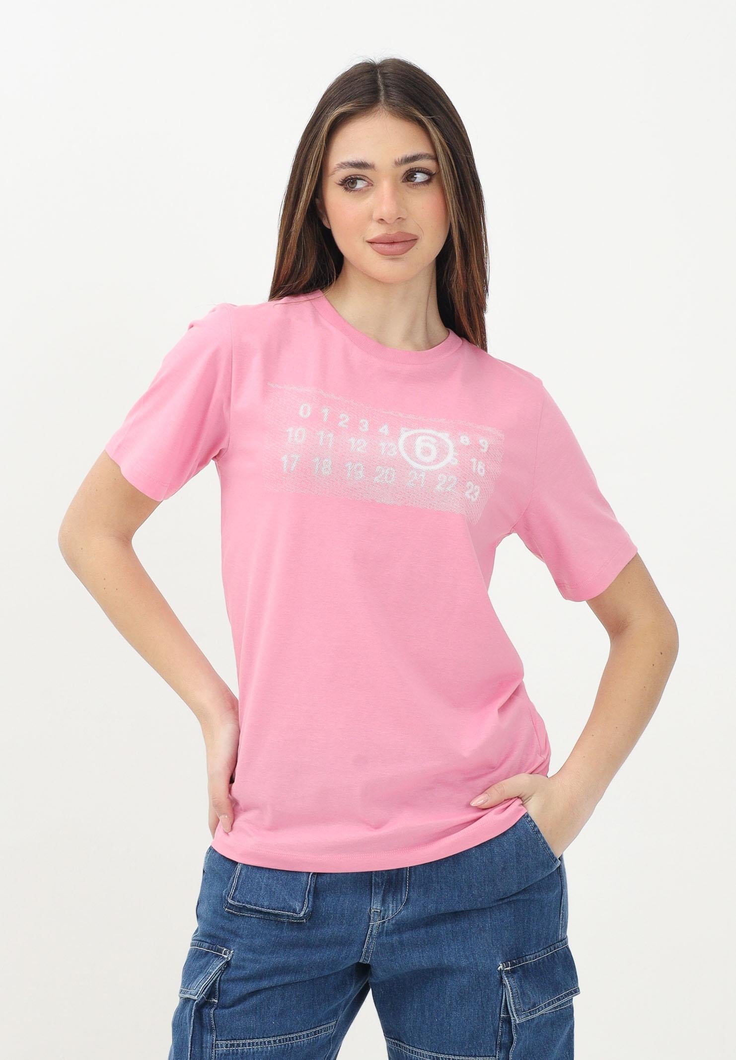 MAISON MARGIELA T-shirt a manica corta rosa per donna, ragazze e bambina con "Stamp Numbers" M60803MM02Y M6308 MAISON MARGIELA