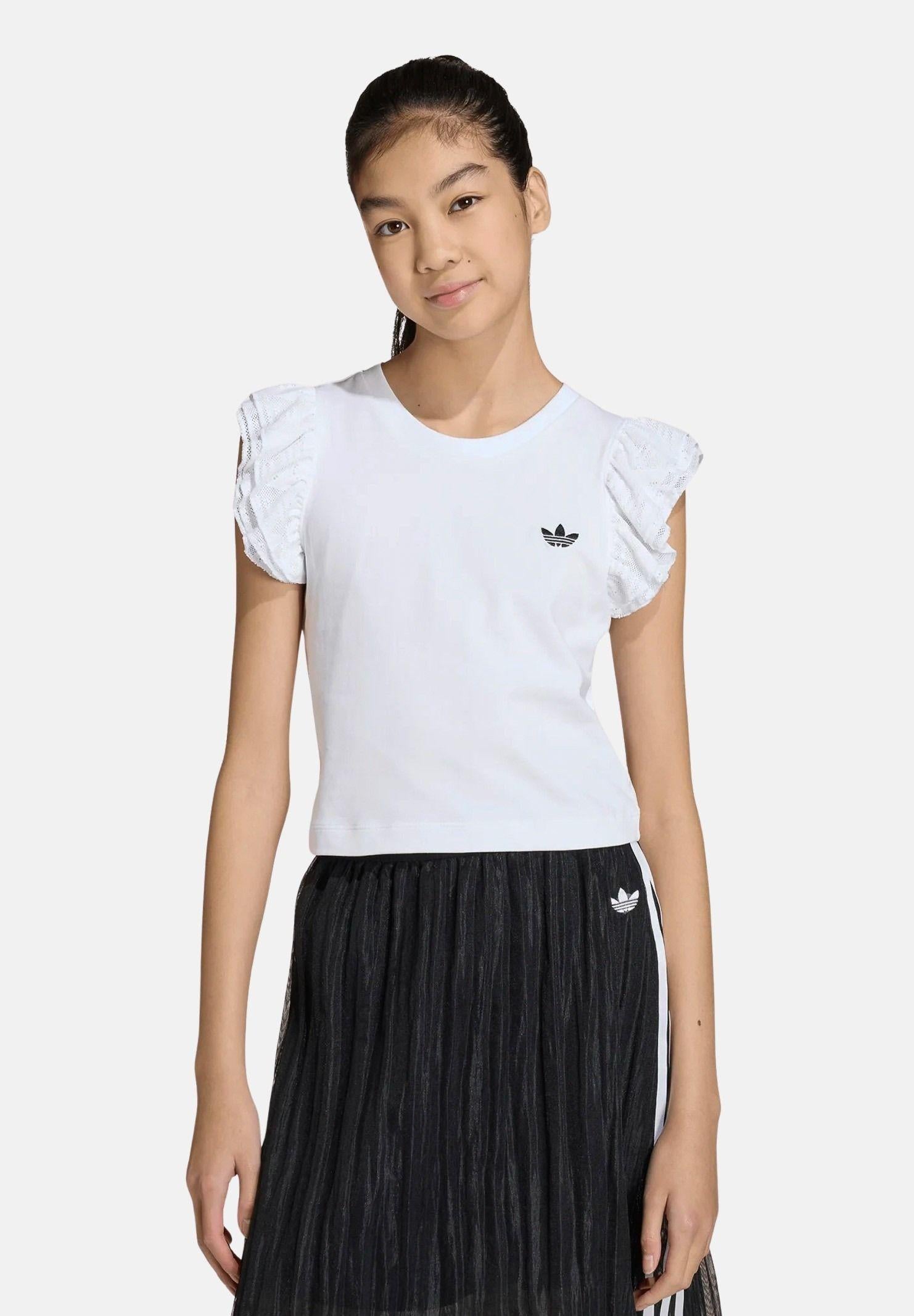 ADIDAS ORIGINALS T-shirt a manica corta SLIM LACE bianca da bambina KC6771 . ADIDAS ORIGINALS