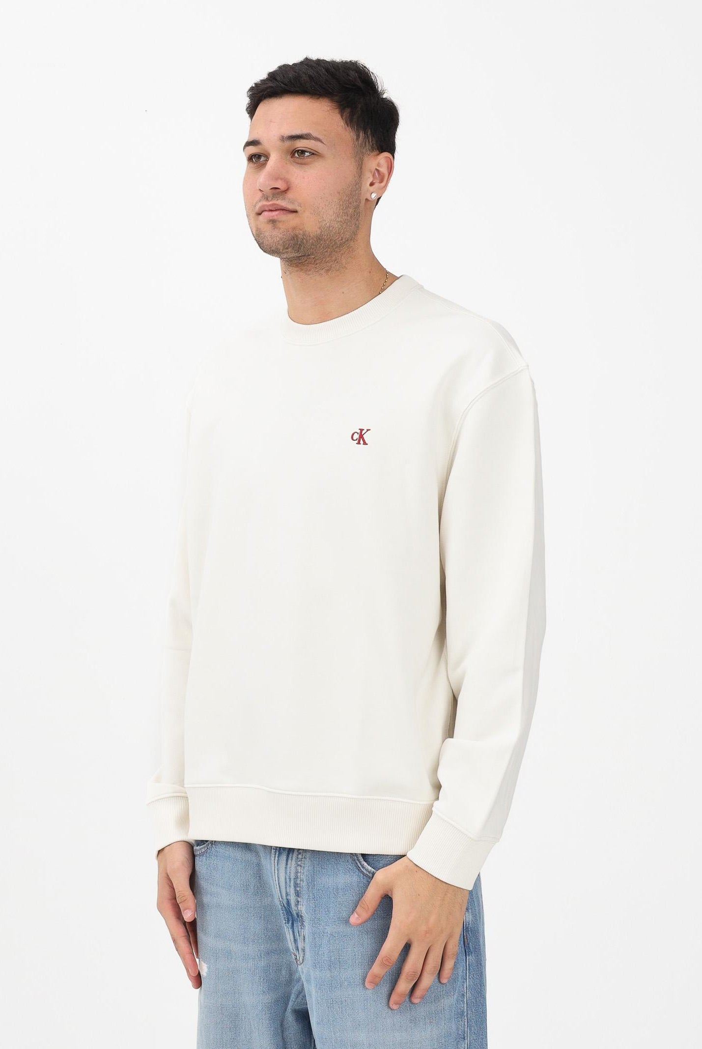 CALVIN KLEIN JEANS Felpa girocollo panna da uomo con logo LV04RC296GYAS . CALVIN KLEIN JEANS