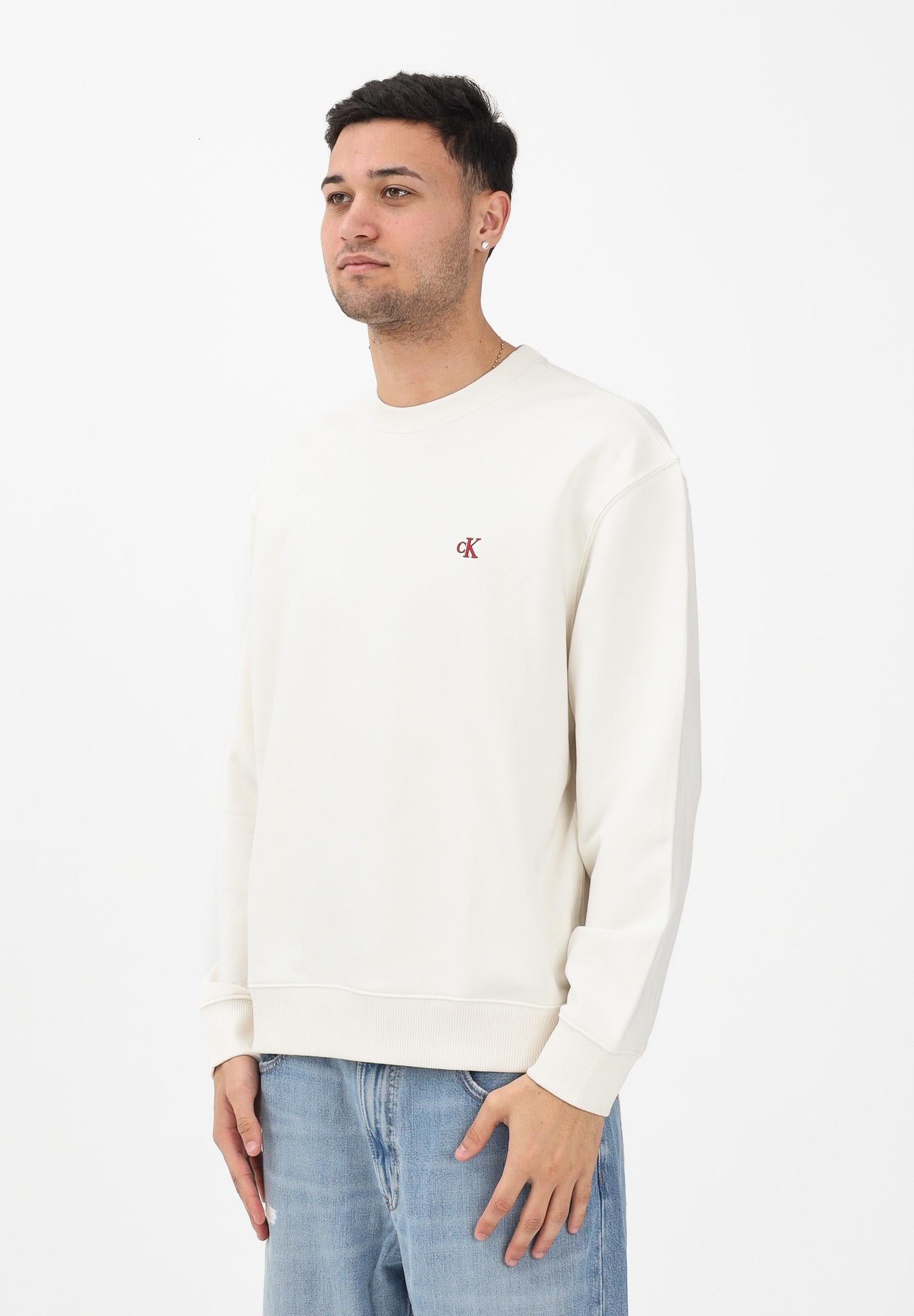 CALVIN KLEIN JEANS Felpa girocollo panna da uomo con logo LV04RC296GYAS . CALVIN KLEIN JEANS