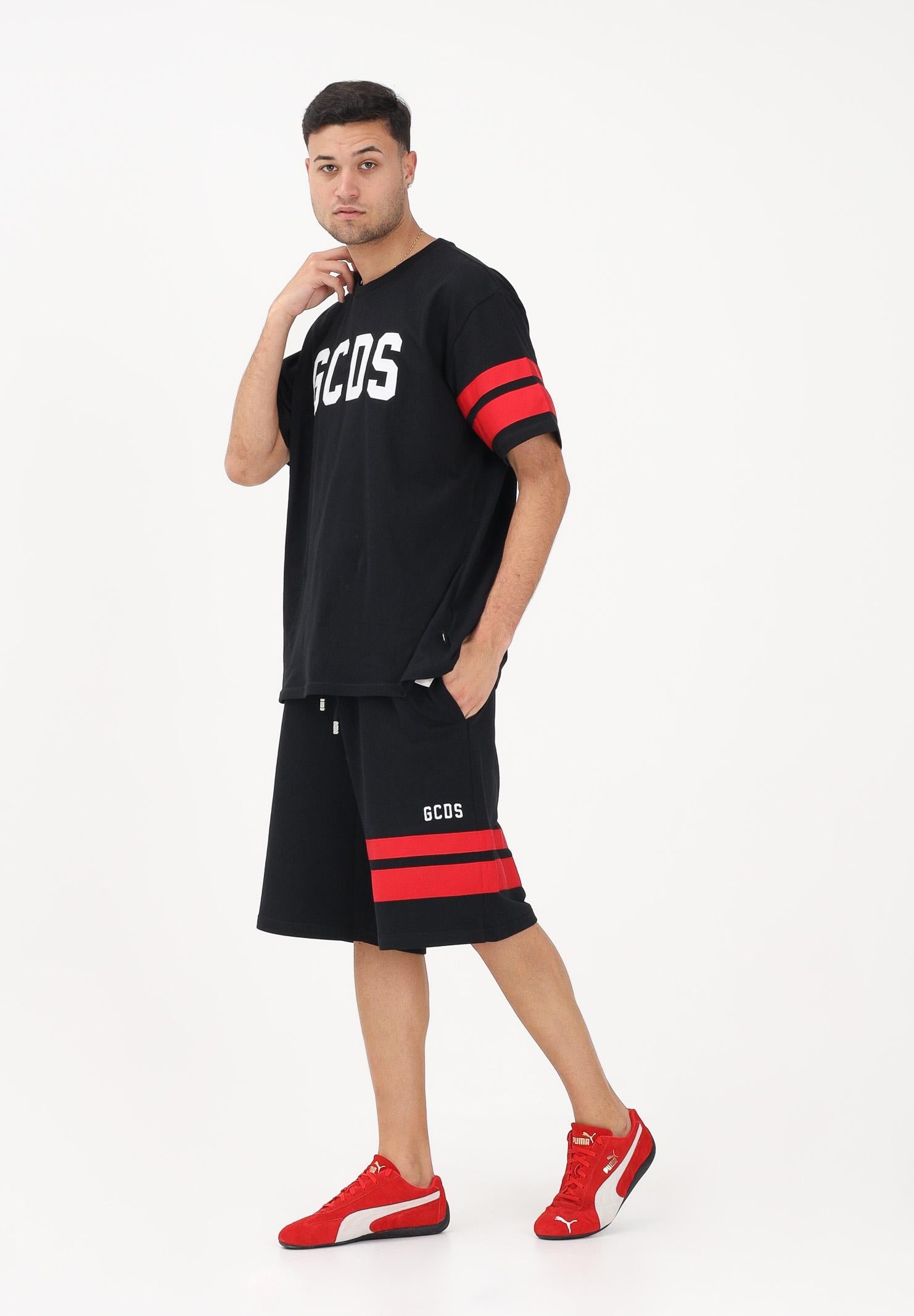 GCDS Shorts sportivo nero per uomo e donna con dettagli a contrasto Z0MLQL229F004 999R GCDS