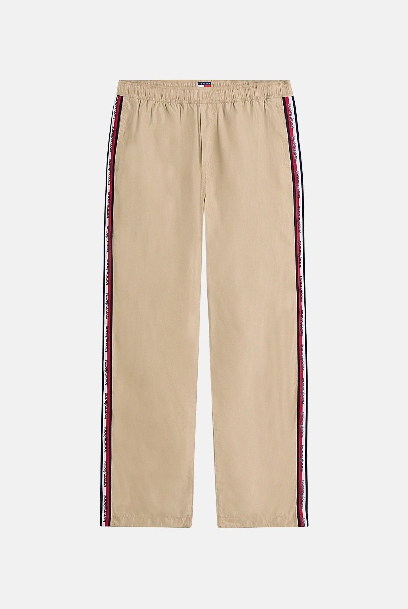 TOMMY JEANS Pantaloni Jaimie Relaxed Global Stripe Tape Trousers gentle gold beige, colore basico beige, uomo DM0DM23123 AB9 TOMMY JEANS