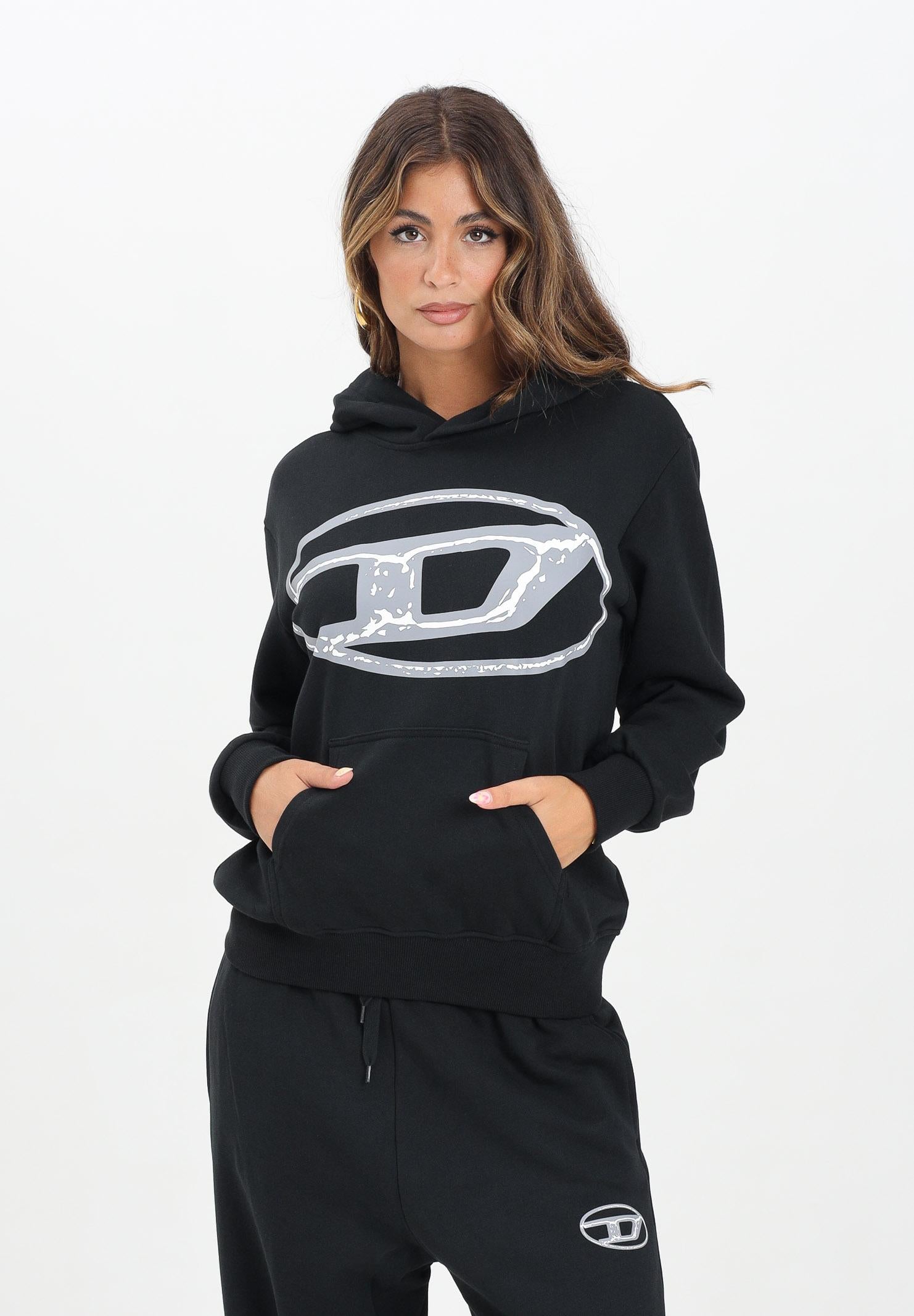 DIESEL Felpa con cappuccio nera per donna, ragazzi e bambini con maxi logo Oval D J02487KYAQK K900 DIESEL