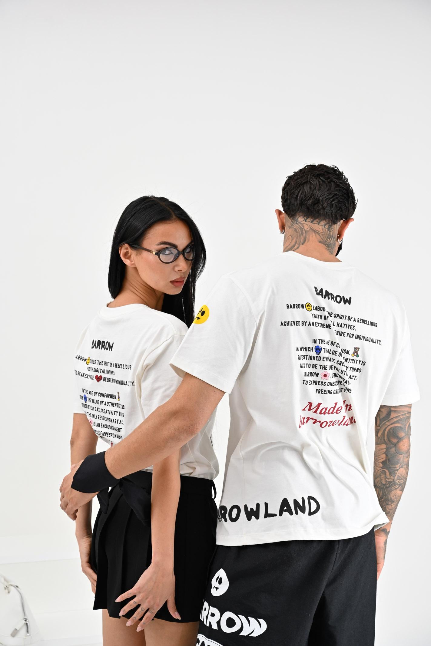 BARROW T-shirt a manica corta bianca per uomo e donna con grafica S5BWUATH060 002 BARROW