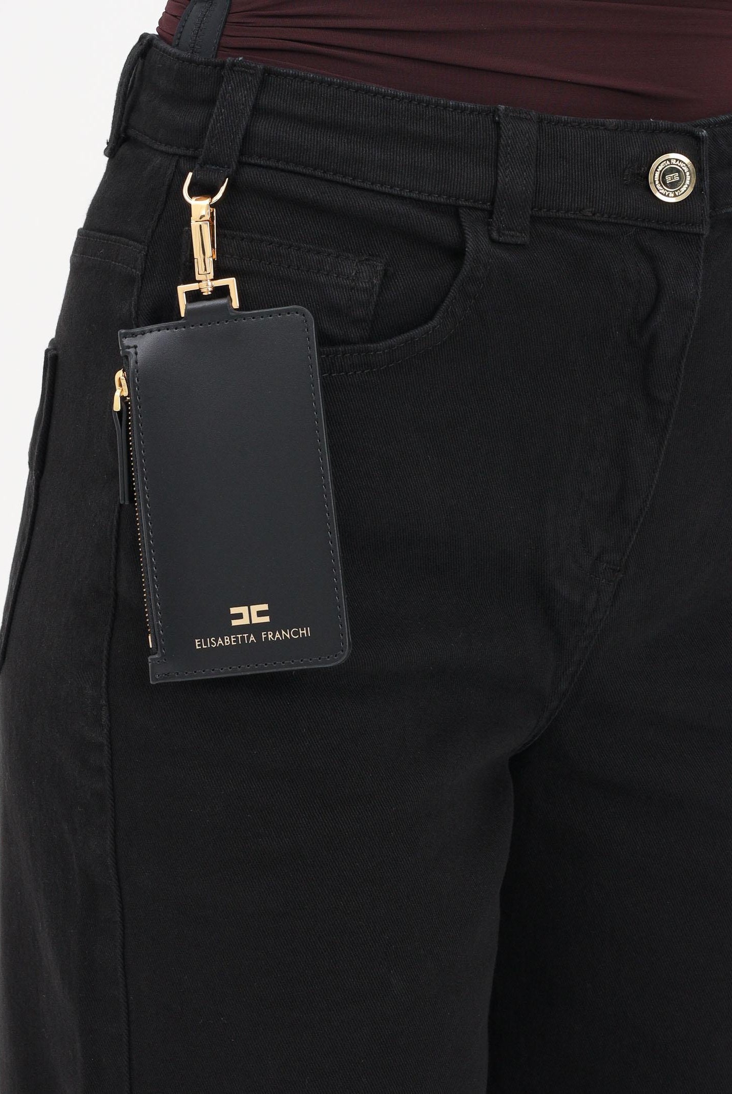 ELISABETTA FRANCHI Jeans in denim nero da donna con costruzione boyfriend PJ04D56E2 110 ELISABETTA FRANCHI