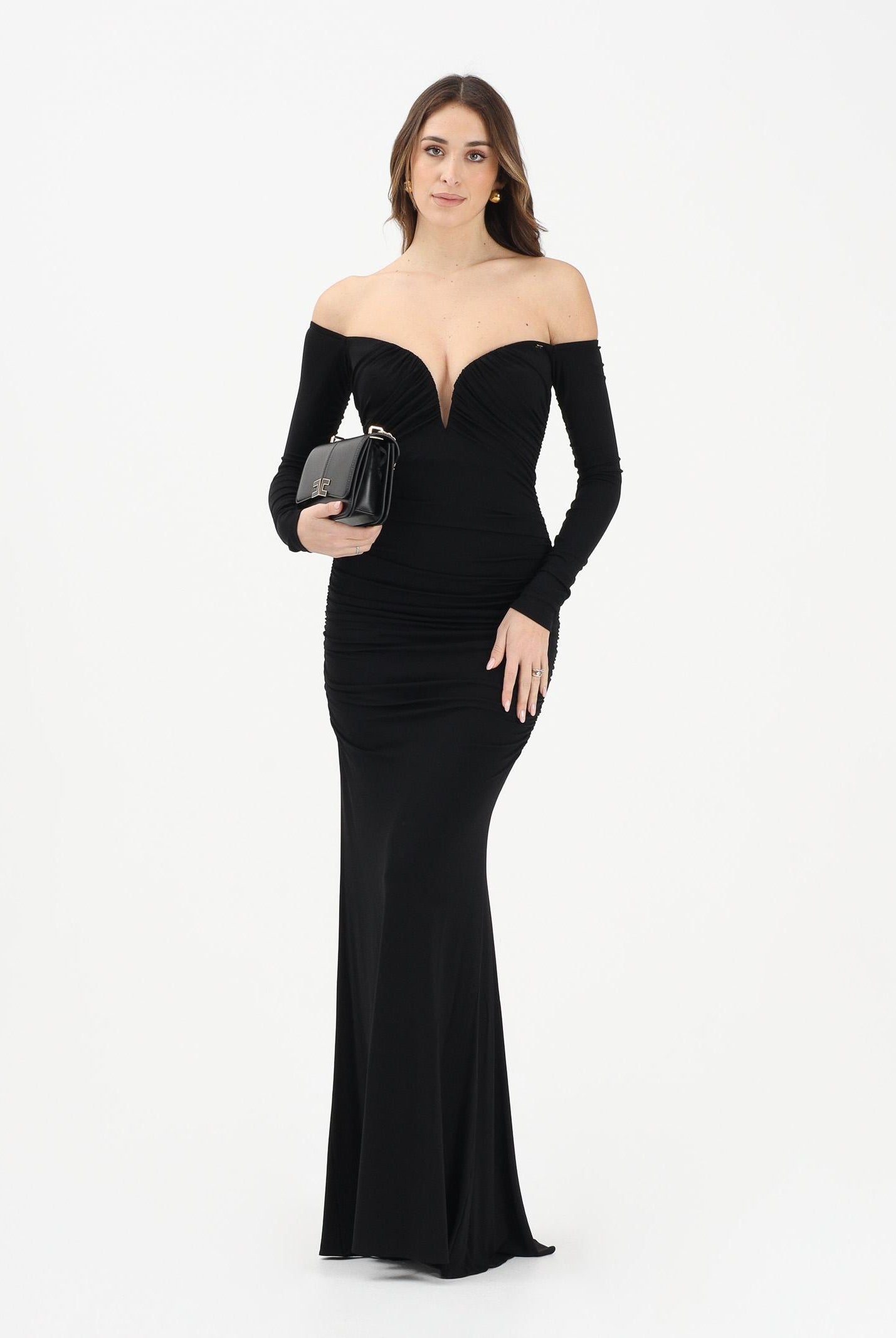 ELISABETTA FRANCHI Abito lungo nero da donna con drappeggi ABR1061E2 110 ELISABETTA FRANCHI