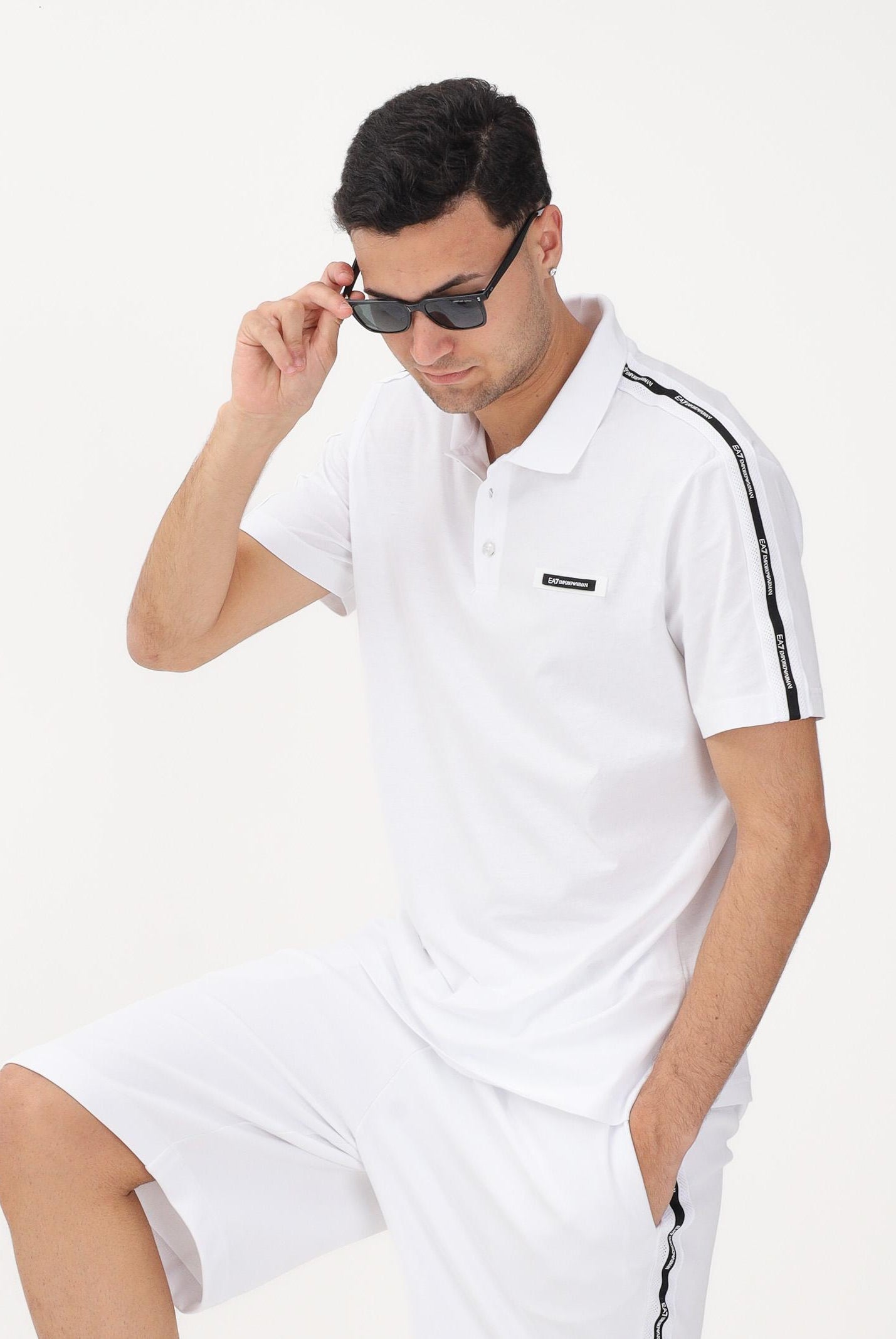 EA7 Polo a manica corta bianca da uomo con logo 7M001477AF10375 U0002 EA7