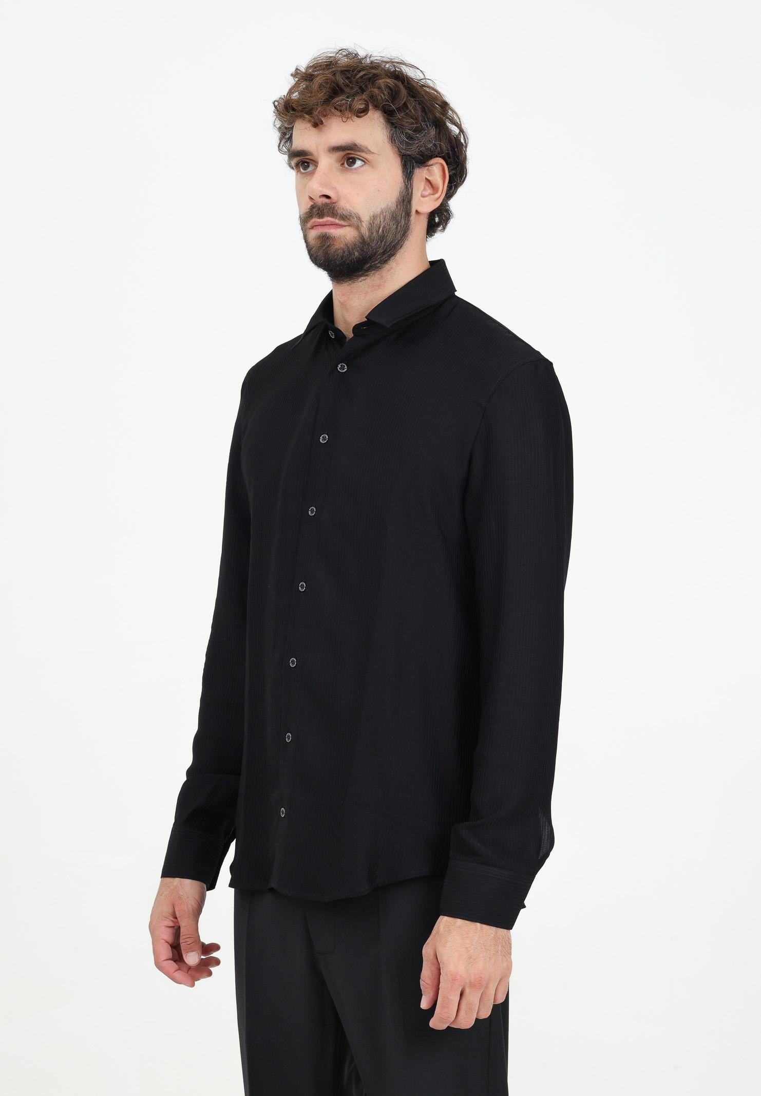 Camicia a manica lunga nera da uomo in twill di viscosa 5C0310/A093J K103 PATRIZIA PEPE