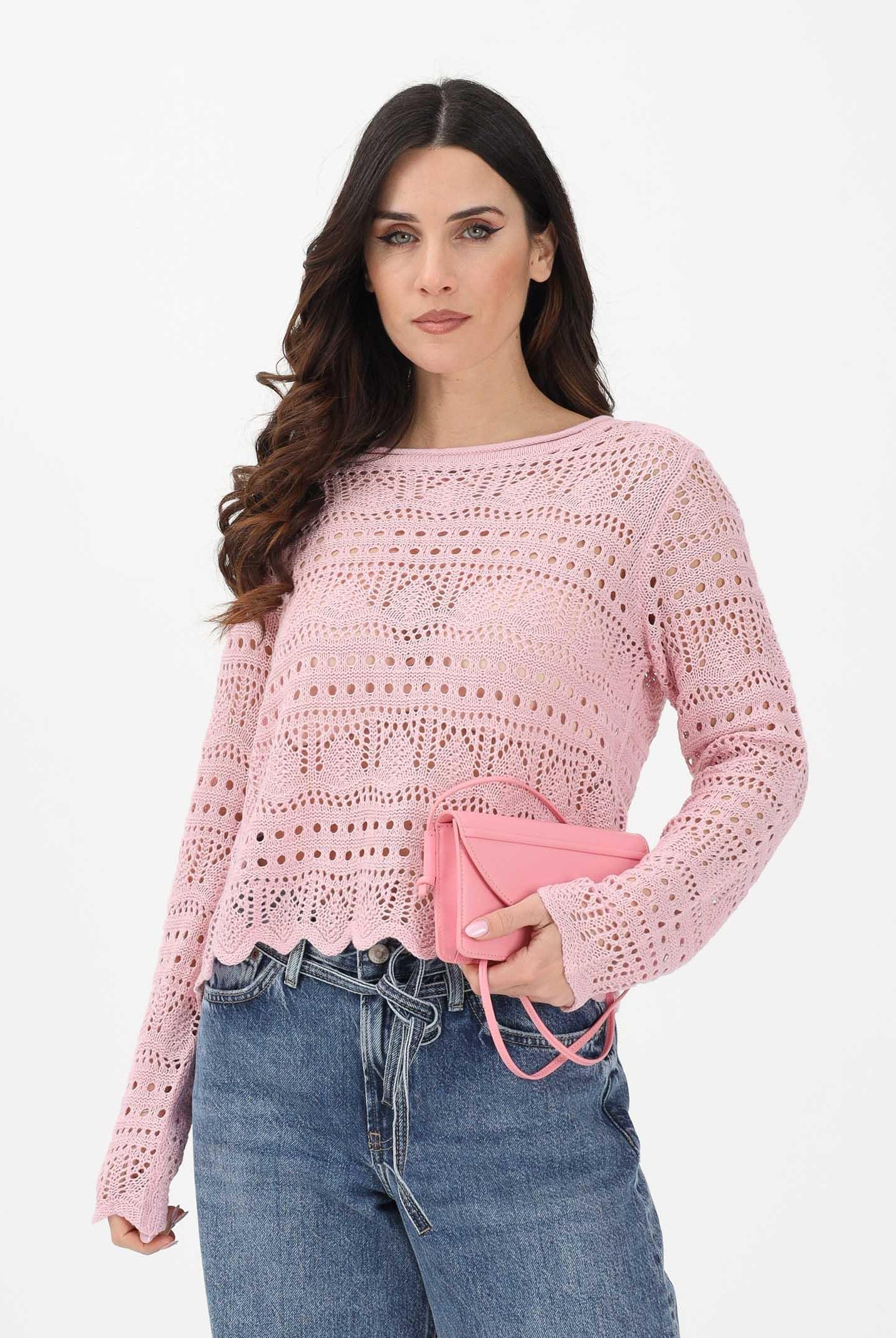 JDY Maglia traforata rosa da donna 15287384 FRLI JDY