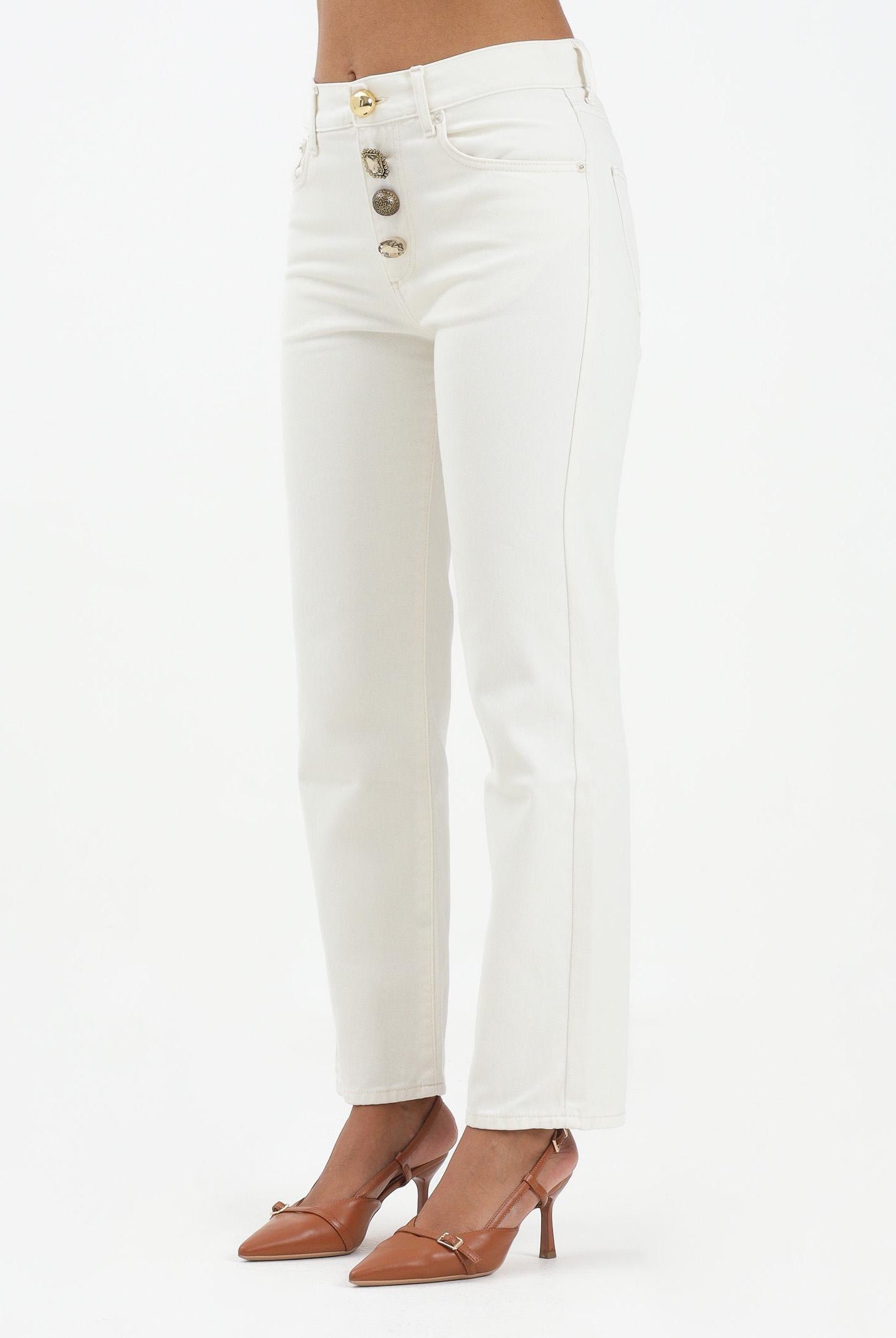 VICOLO Jeans Zoe in denim bianco da donna con bottoni gioiello DF5056 FU031 VICOLO
