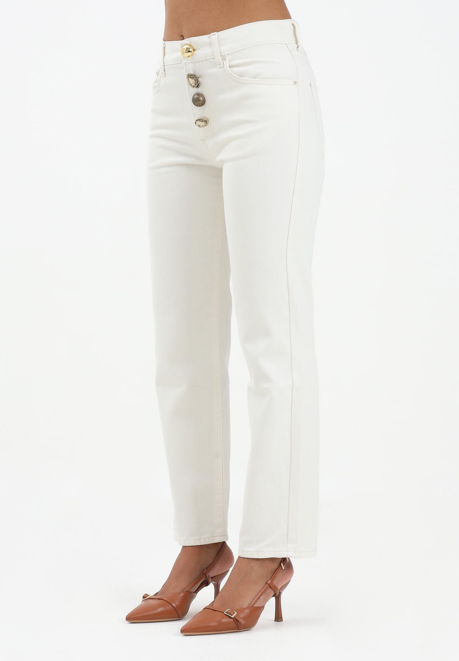 VICOLO Jeans Zoe in denim bianco da donna con bottoni gioiello DF5056 FU031 VICOLO