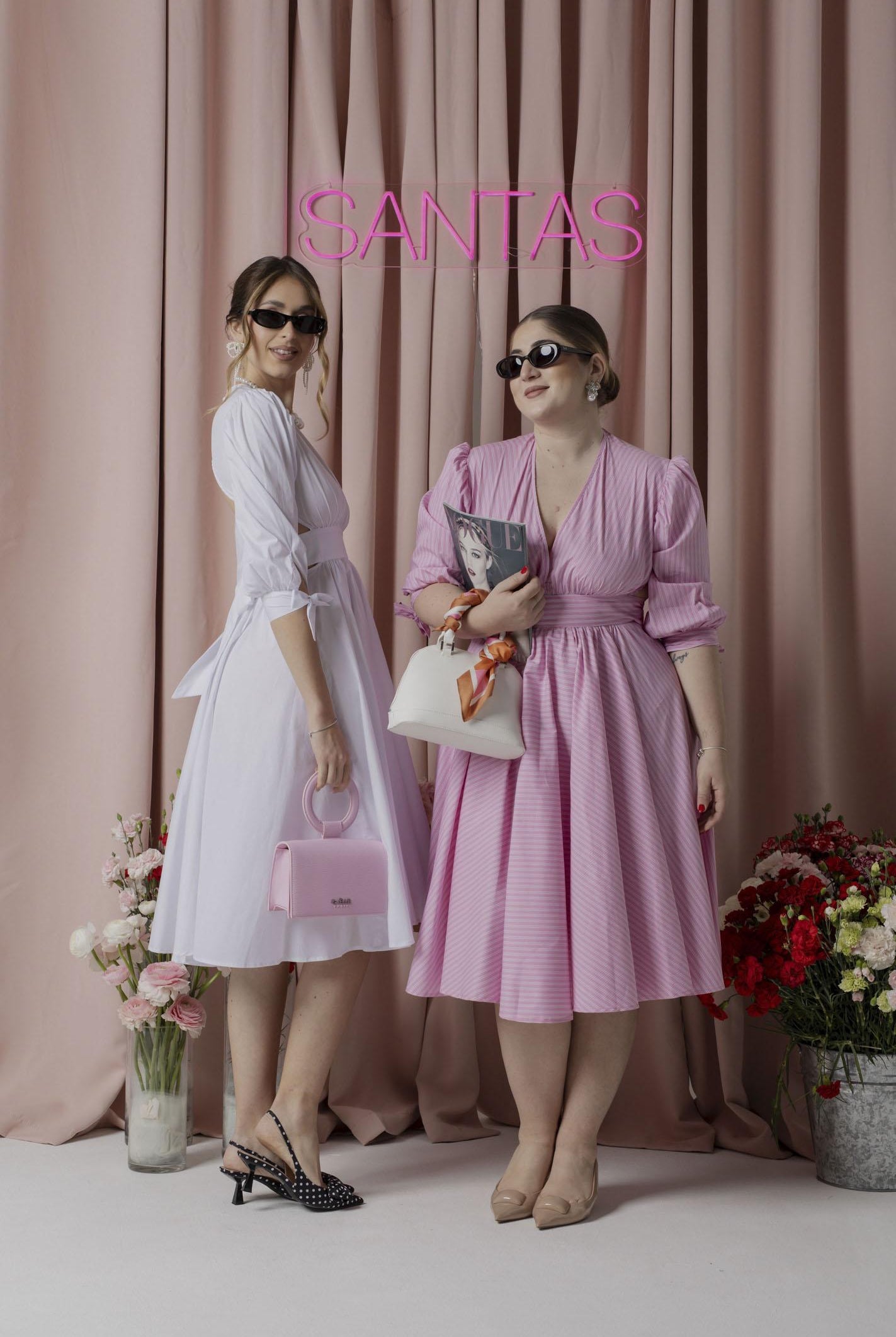 SANTAS Abito midi TIRAMISU' rosa da donna con stampa a righe PV25023 ROSA SANTAS