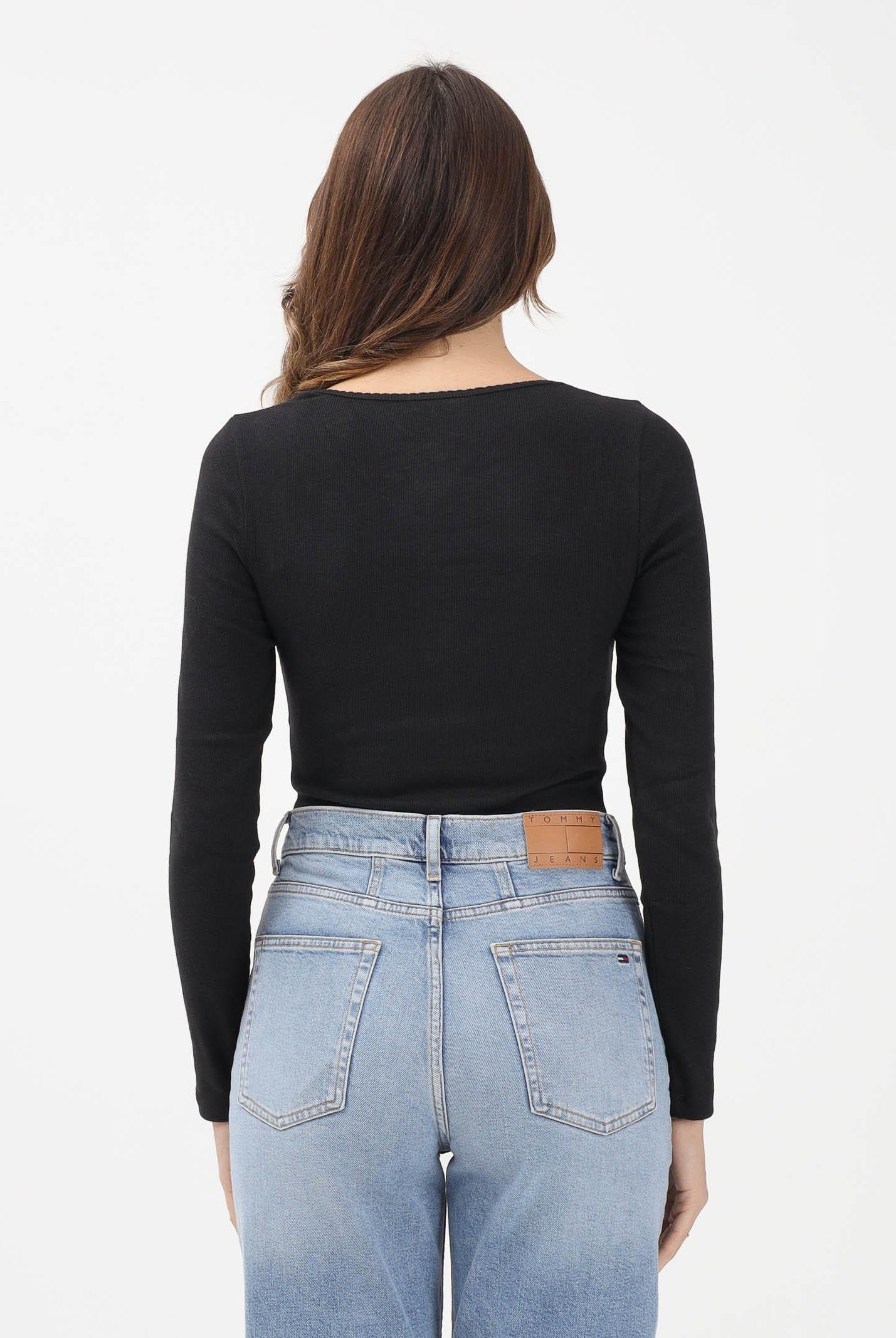 TOMMY JEANS Body a manica lunga nero da donna con logo DW0DW22533 BDS TOMMY JEANS