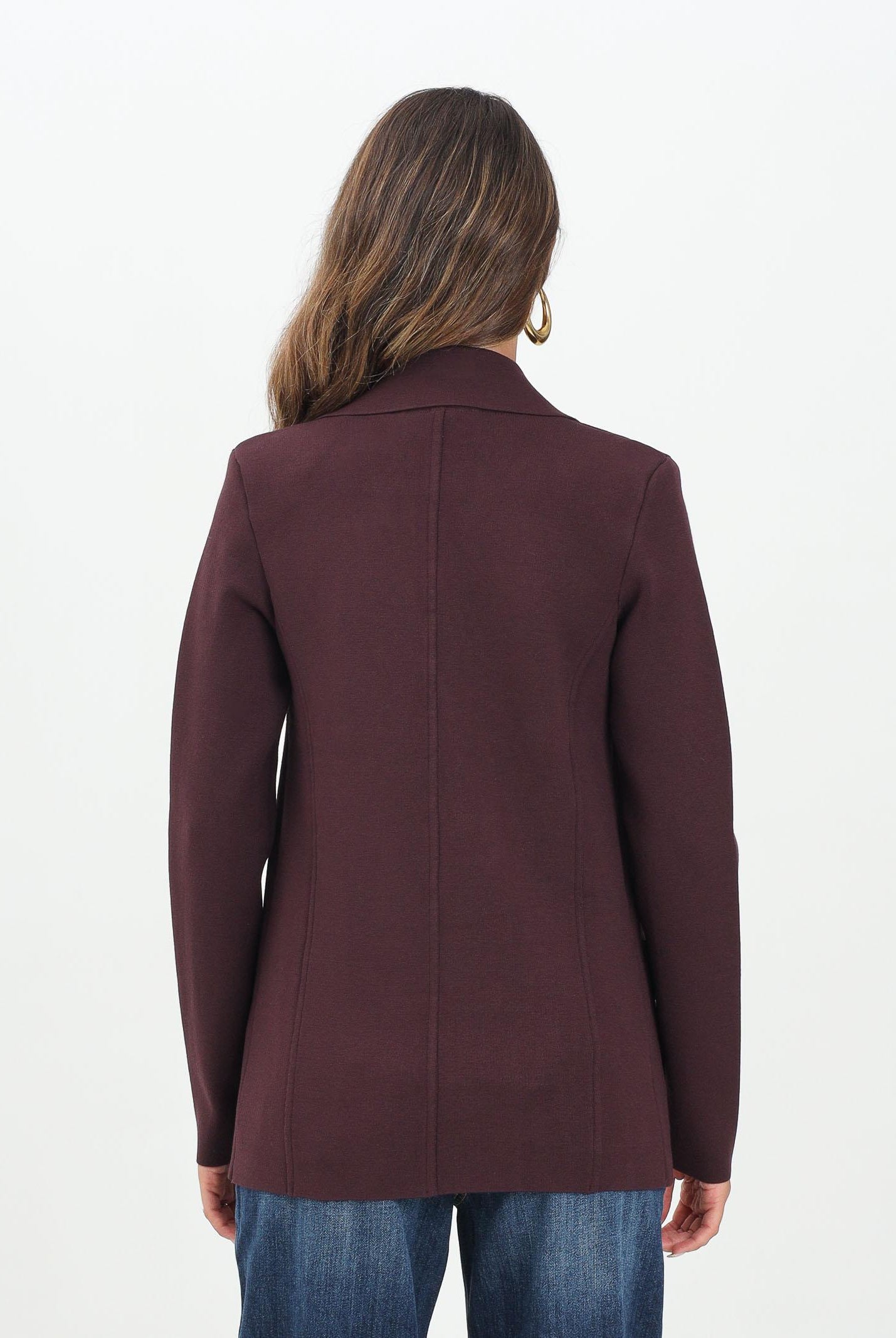 ELISABETTA FRANCHI Giacca doppiopetto realizzata in maglia bordeaux da donna MK52S57E2 EA4 ELISABETTA FRANCHI