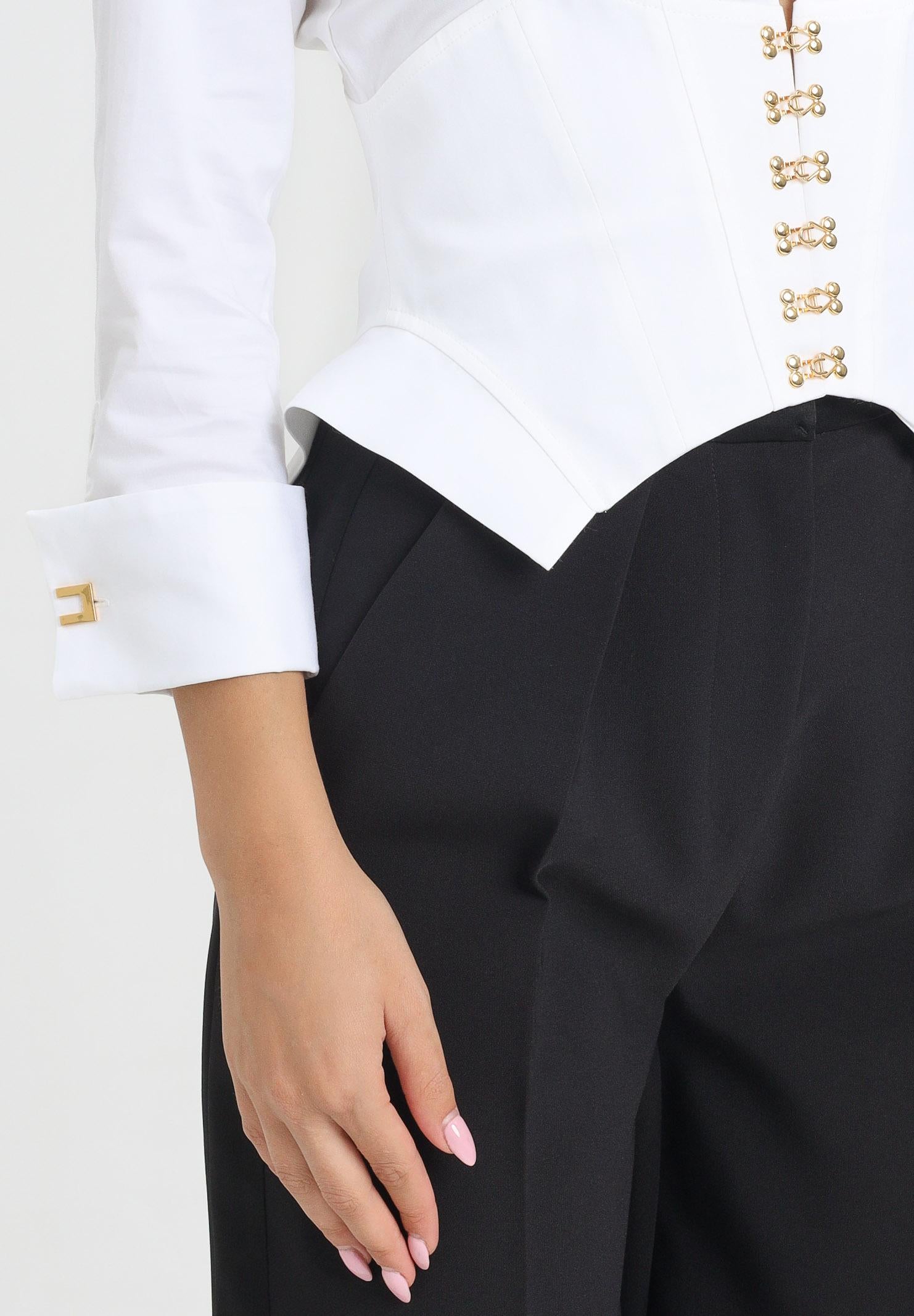 ELISABETTA FRANCHI Camicia bianca da donna con ganci gioiello CA06057E2 100 ELISABETTA FRANCHI