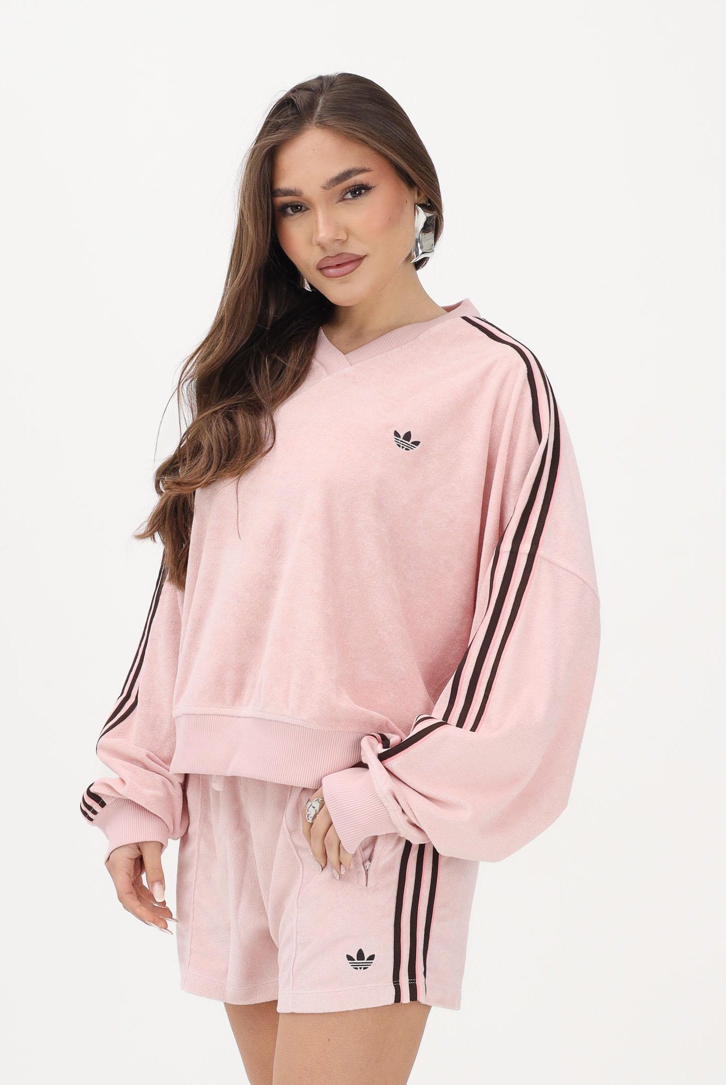 ADIDAS ORIGINALS Polo in spugna a manica lunga rosa da donna KD1400 . ADIDAS ORIGINALS