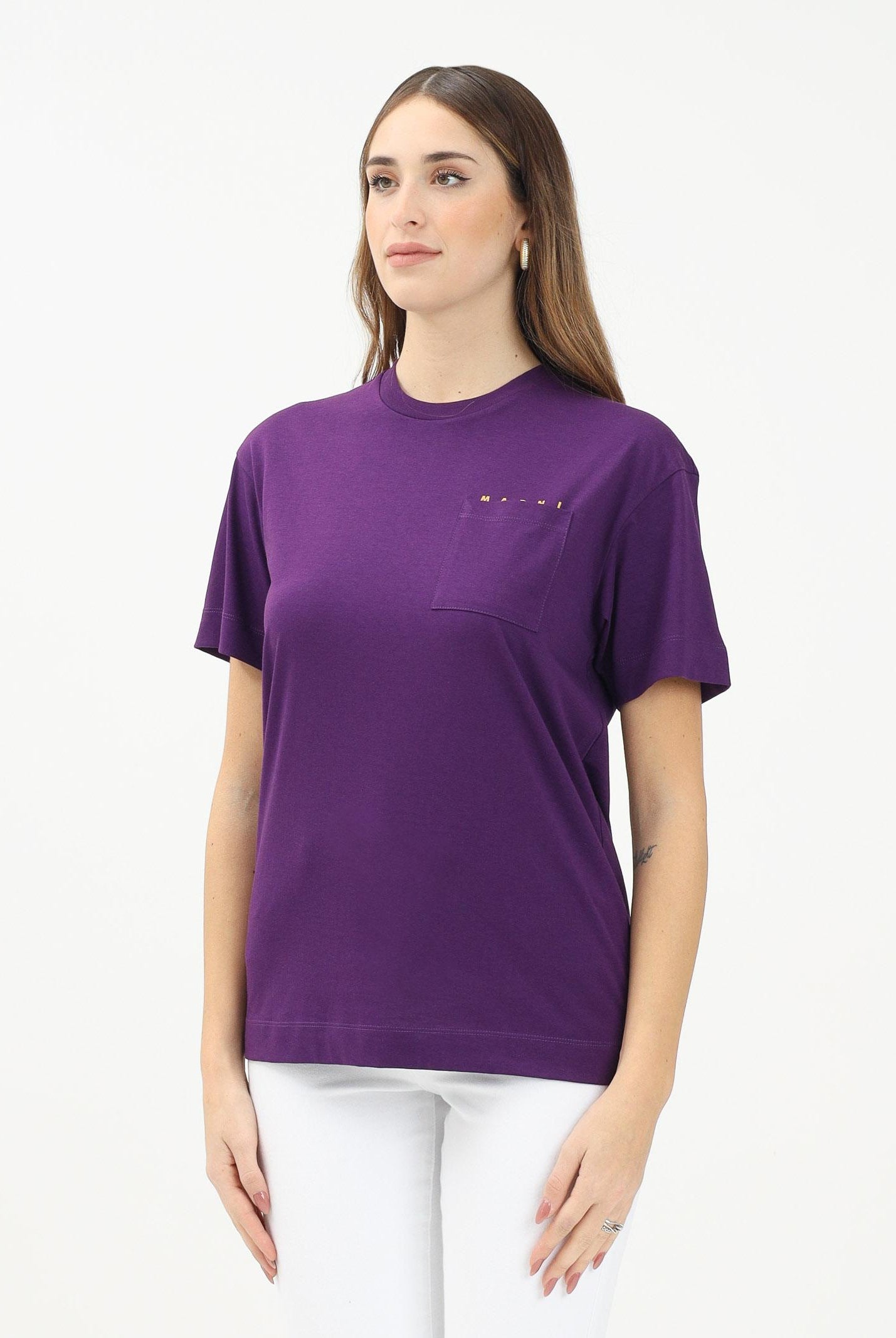 MARNI T-shirt a manica corta viola per donna, ragazzi e bamini con taschino e logo M01415M00RF 0M609 MARNI