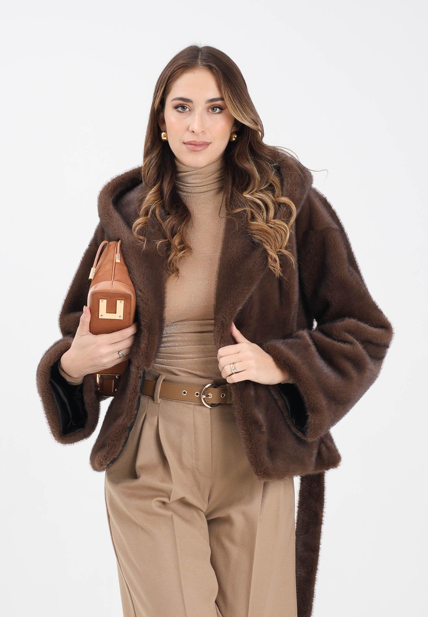 YES LONDON Ecopelliccia marrone da donna ECO030 MO YES LONDON