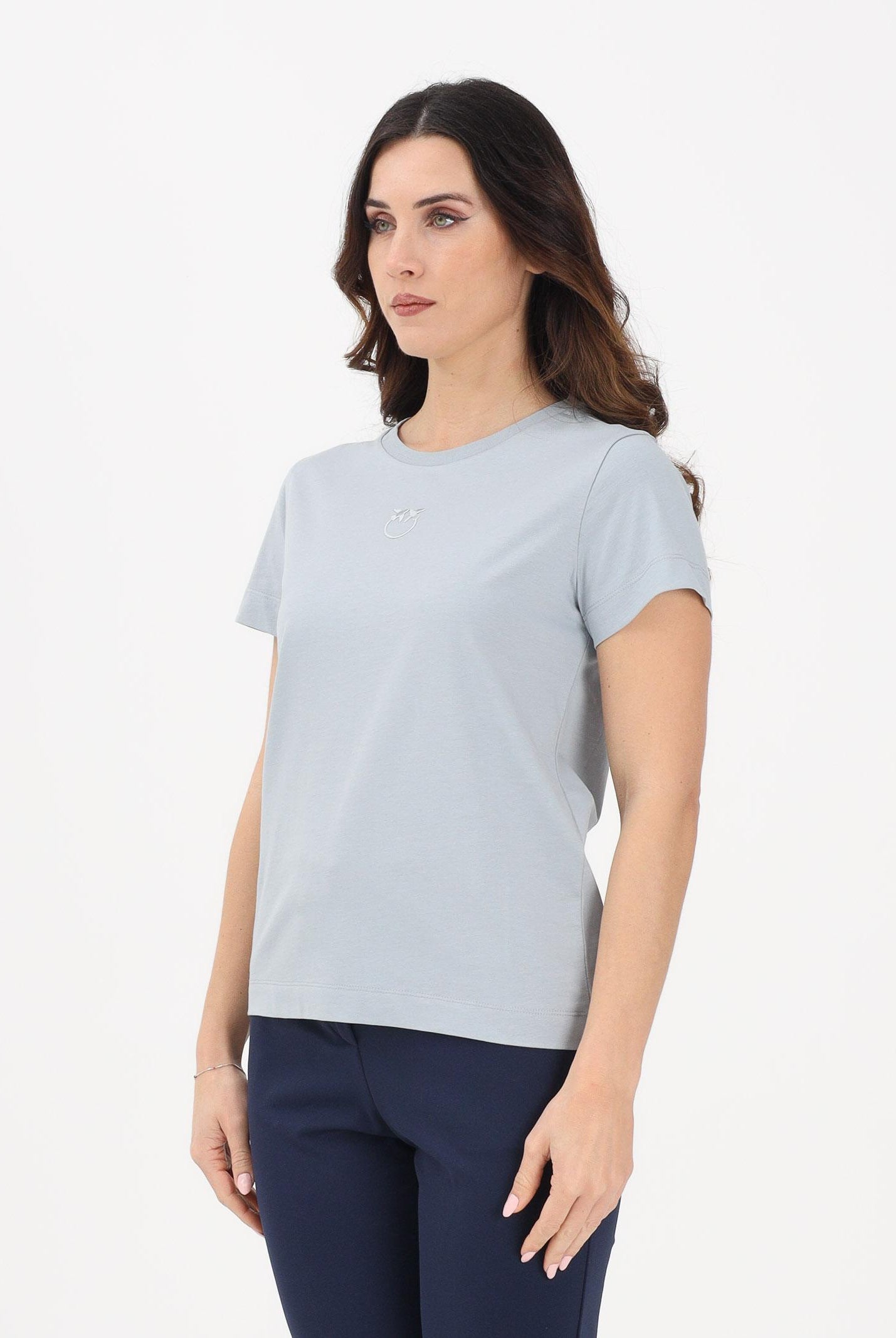 PINKO T-shirt a manica corta azzurro arona da donna con ricamo logo Love Birds 100355A339 E87 PINKO