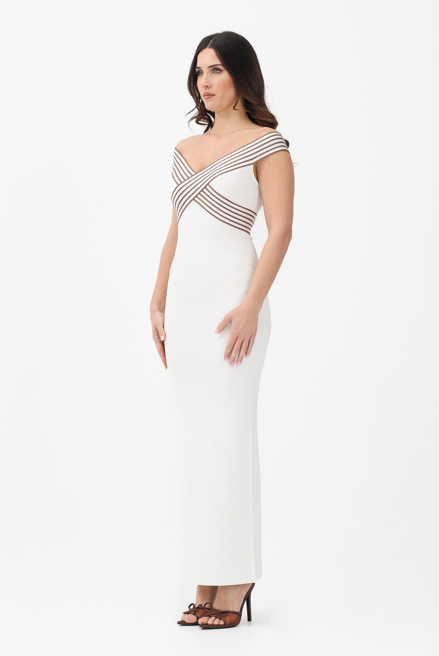ELISABETTA FRANCHI Abito lungo avorio da donna con bande a righe AM75S61E2 AQ6 ELISABETTA FRANCHI