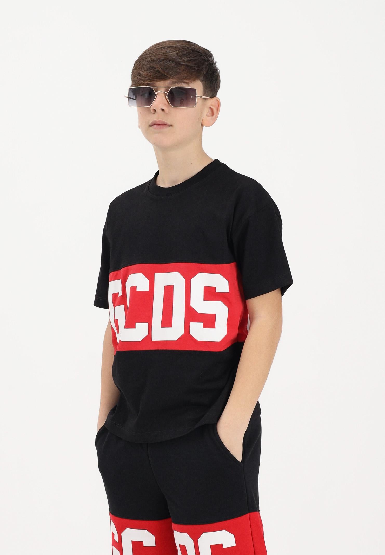 GCDS T-shirt a manica corta nera per donna, ragazzi e bambini con stampa logo Z0UJQC585J105 999R GCDS