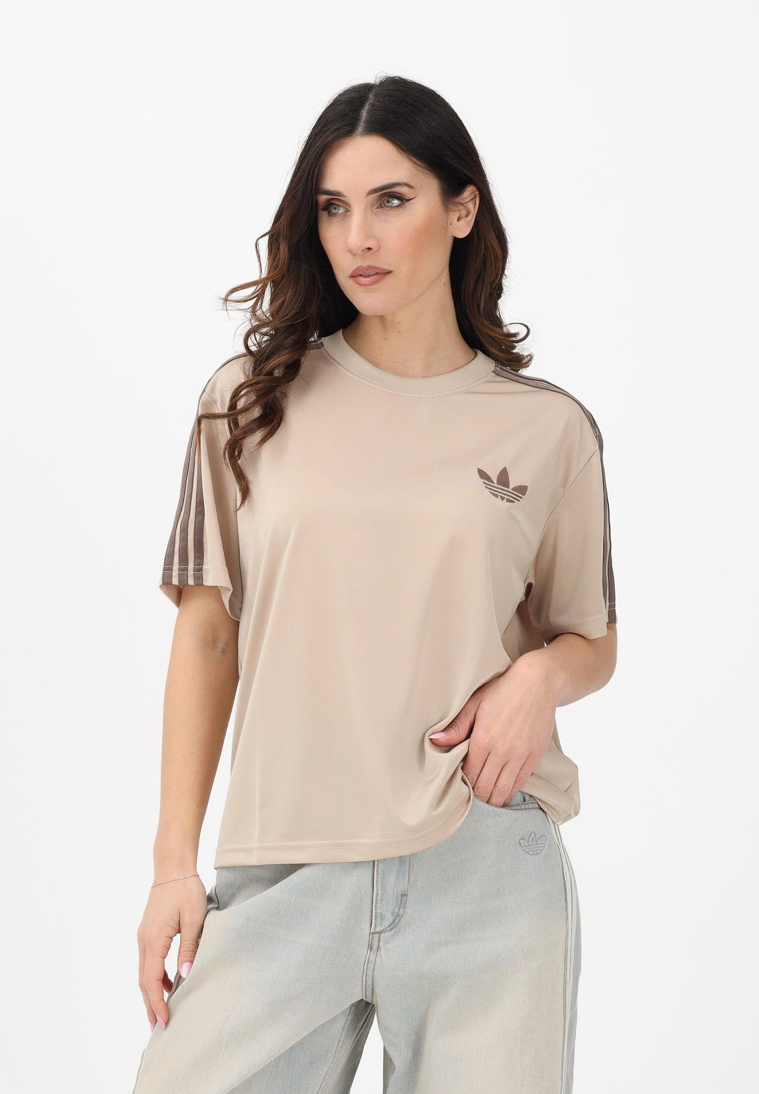 ADIDAS ORIGINALS T-shirt a manica corta beige da donna con logo KD1348 . ADIDAS ORIGINALS