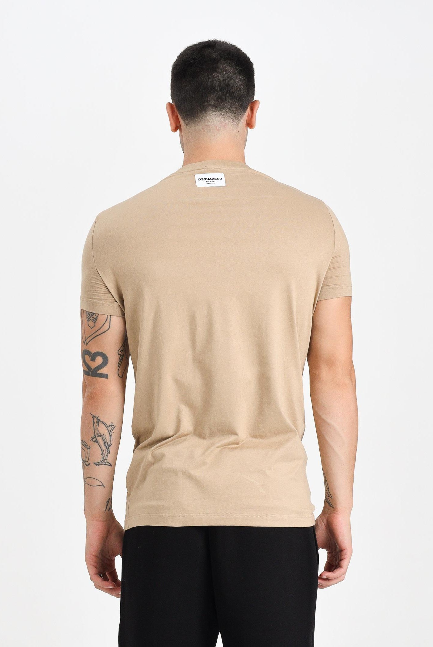 DSQUARED2 T-shirt a manica corta beige da uomo con logo sul retro D9M206030 264 DSQUARED2