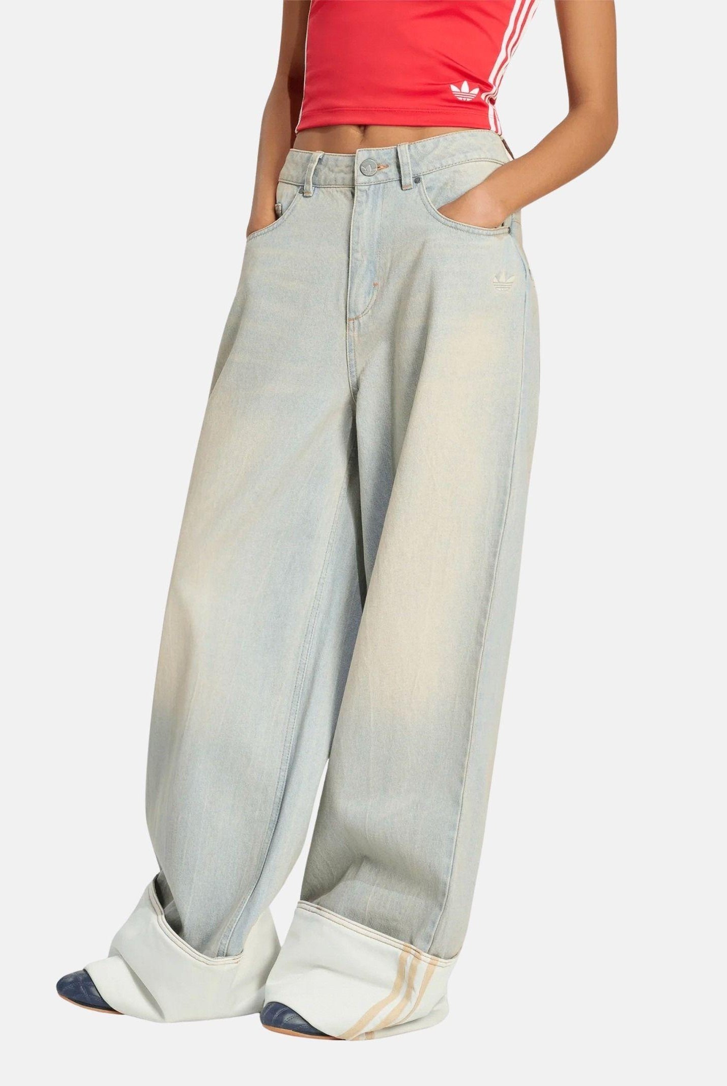 ADIDAS ORIGINALS jeans Vintage Wide Leg Jeans Light Denimf azzurro chiaro e bianco da donna KW4517 . ADIDAS ORIGINALS